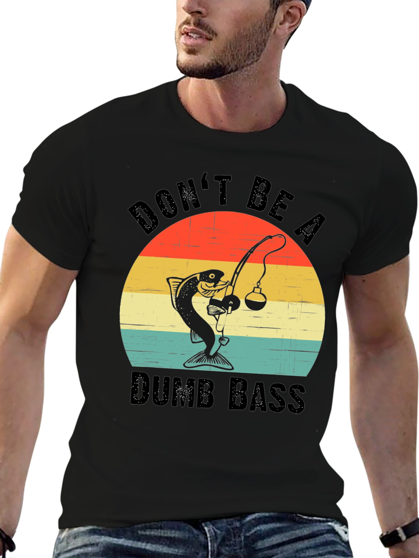 Black Don't Be A Dumb Bass Funny Fishing T-Shirt view 6