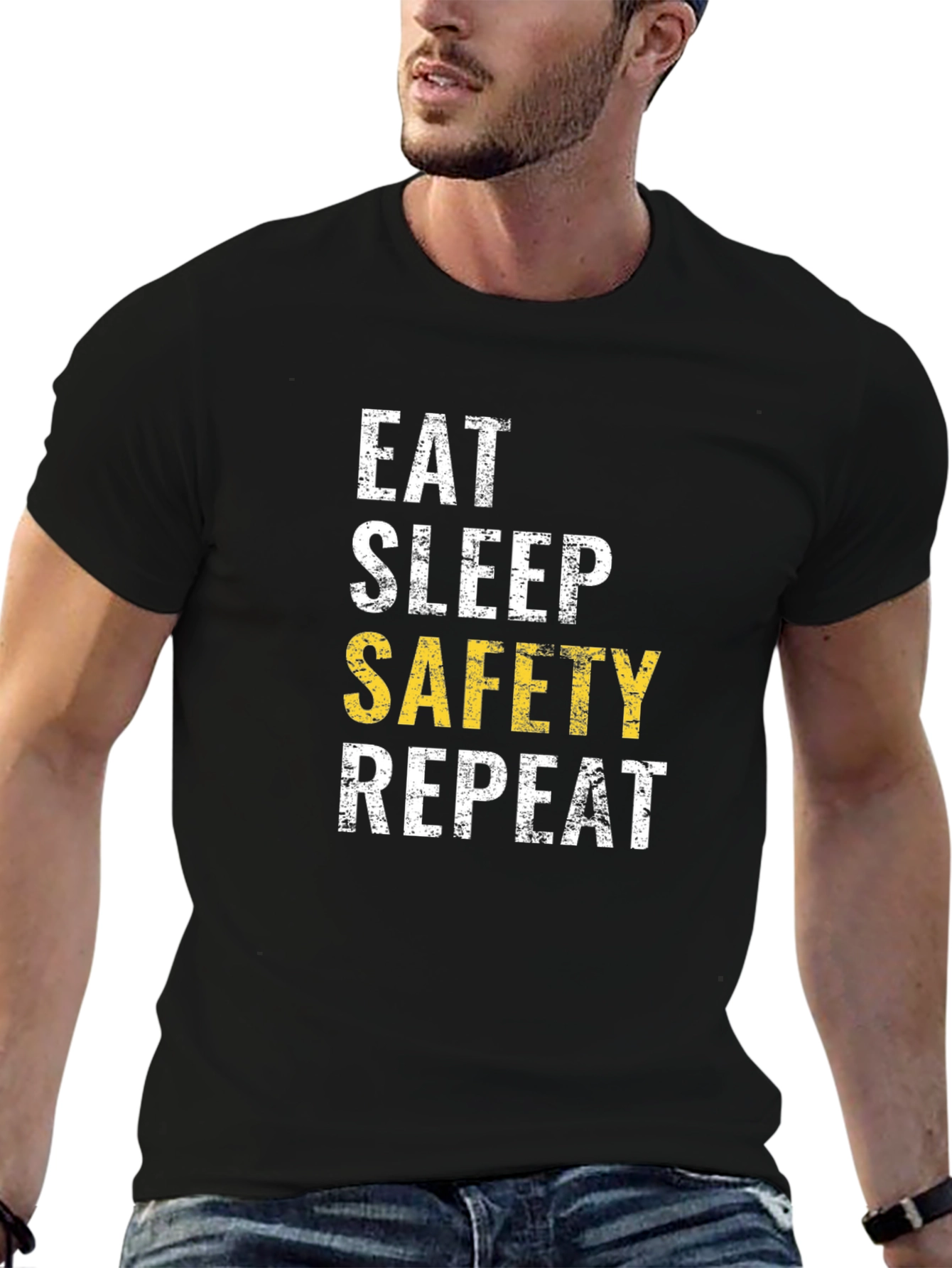 Black Eat Sleep Safety Repeat T-Shirt Funny Work Tee view 6