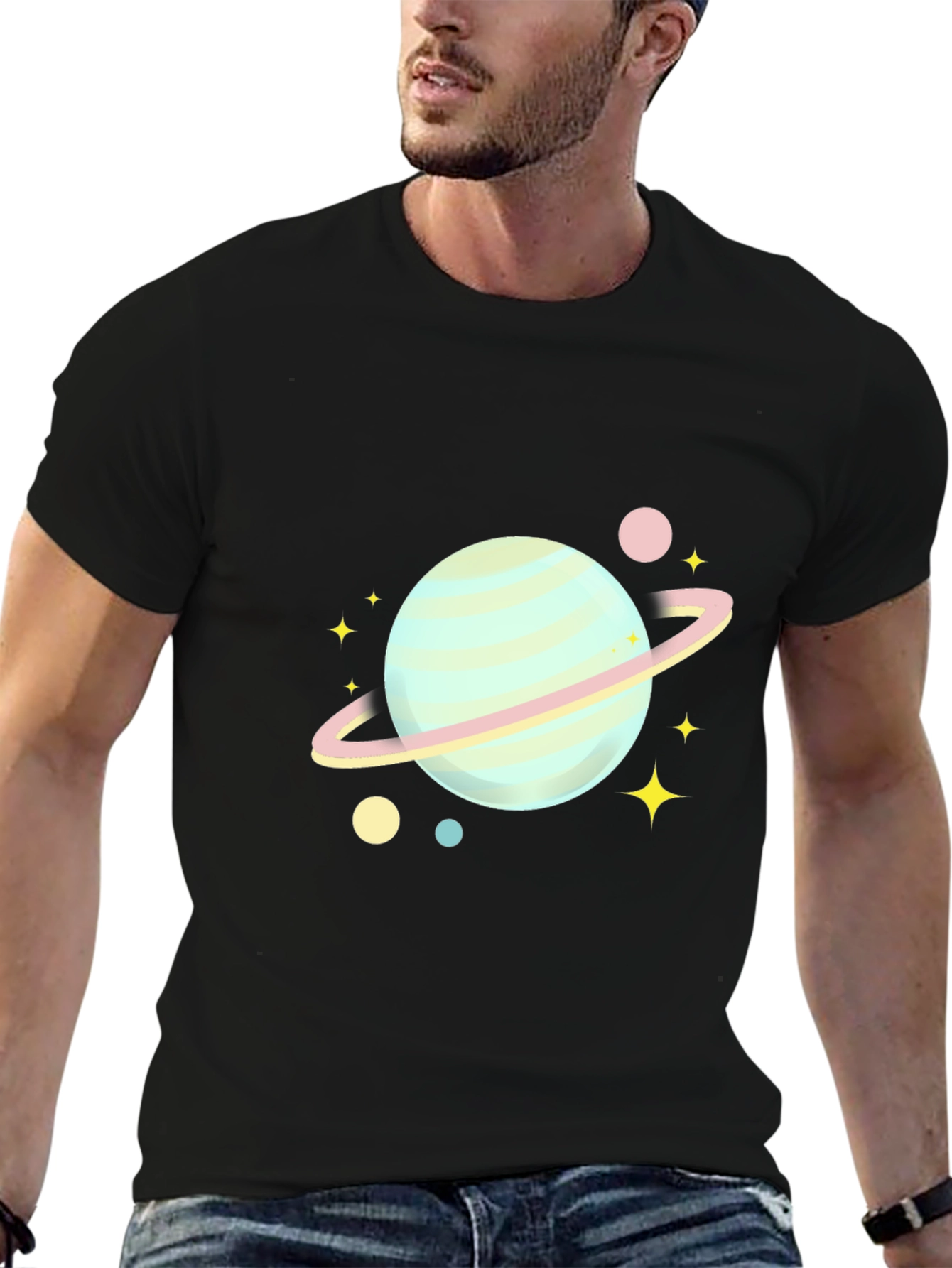 Black Planet & Stars Graphic Tee - Soft Cotton Blend view 6