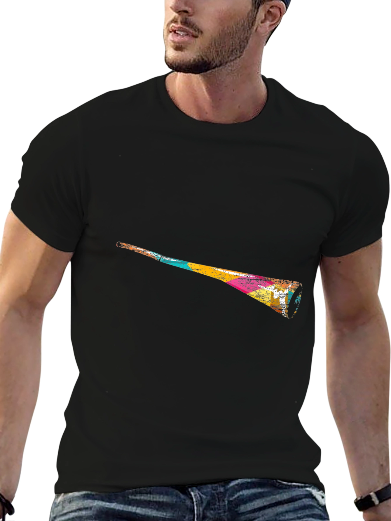 Black Abstract Vuvuzela Graphic Black T-Shirt view 6