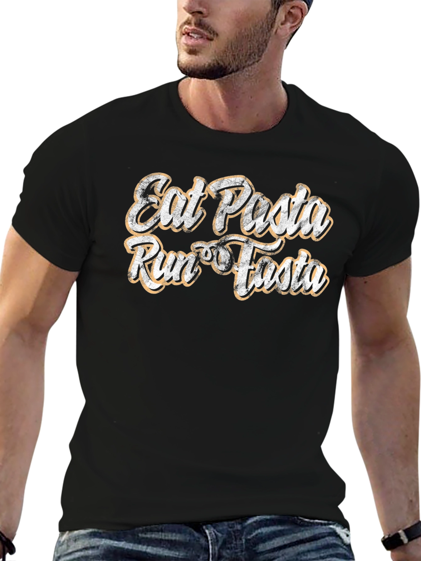 Black Eat Pasta Run Fasta Graphic T-Shirt view 6