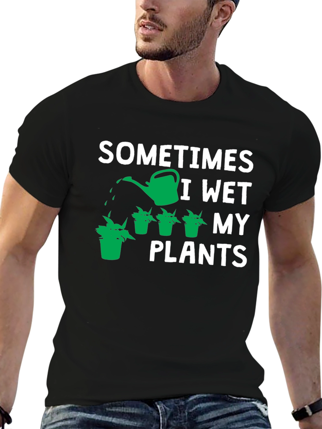 Black Sometimes I Wet My Plants Graphic Tee view 6