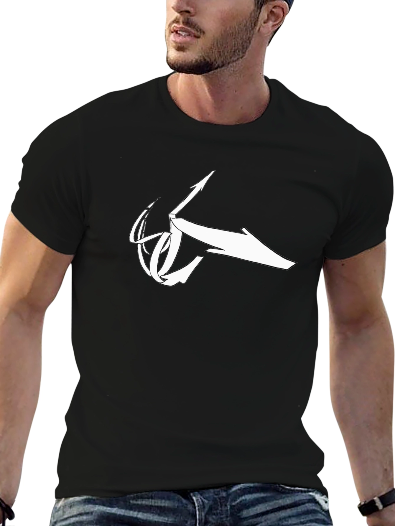 Black Black T-Shirt with Abstract White Logo view 6