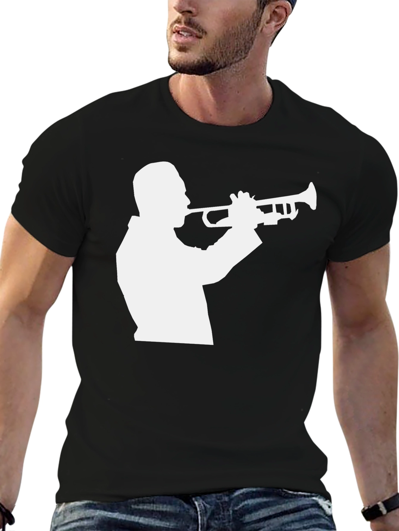 Black Jazz Trumpet Silhouette Graphic T-Shirt view 6