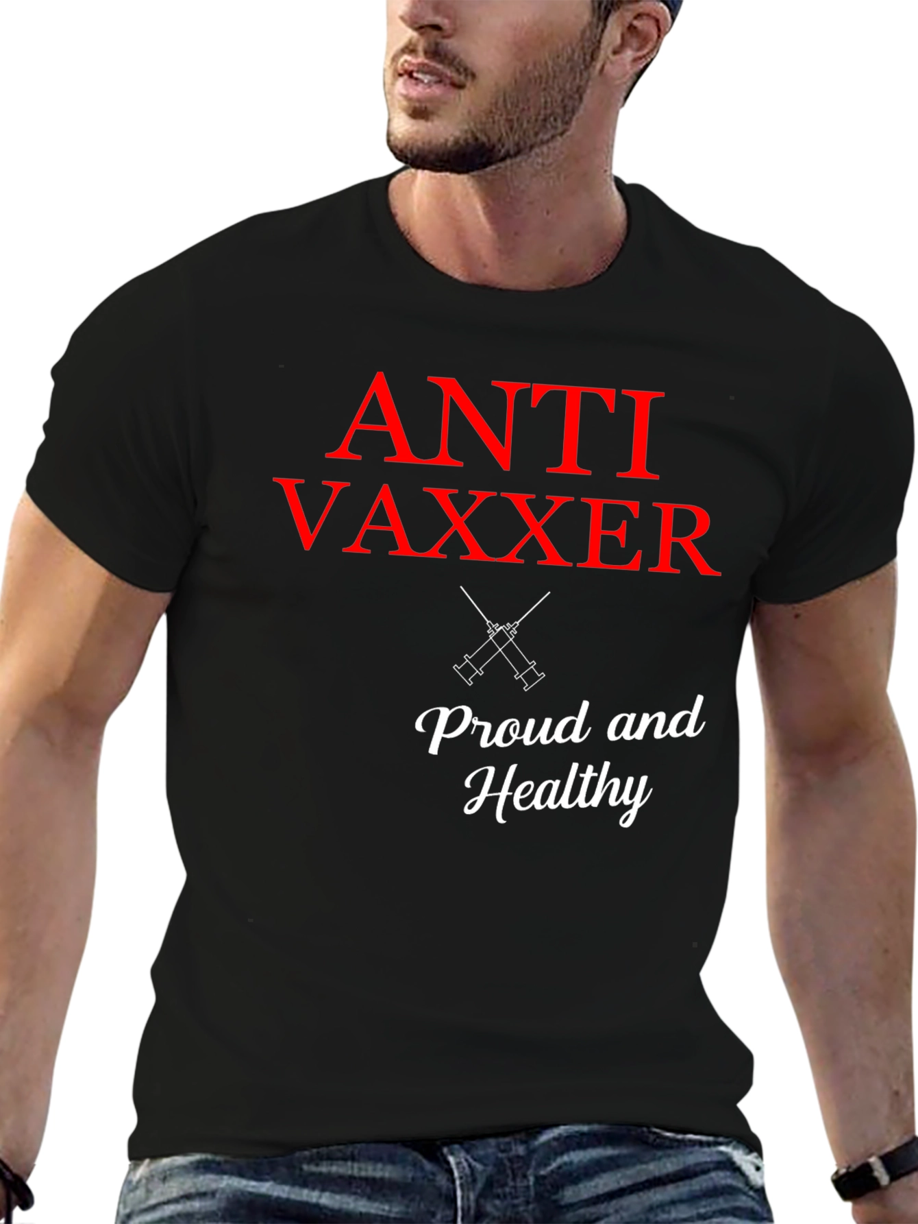 Black Anti Vaxxer T-Shirt - Proud & Healthy Statement Tee view 6