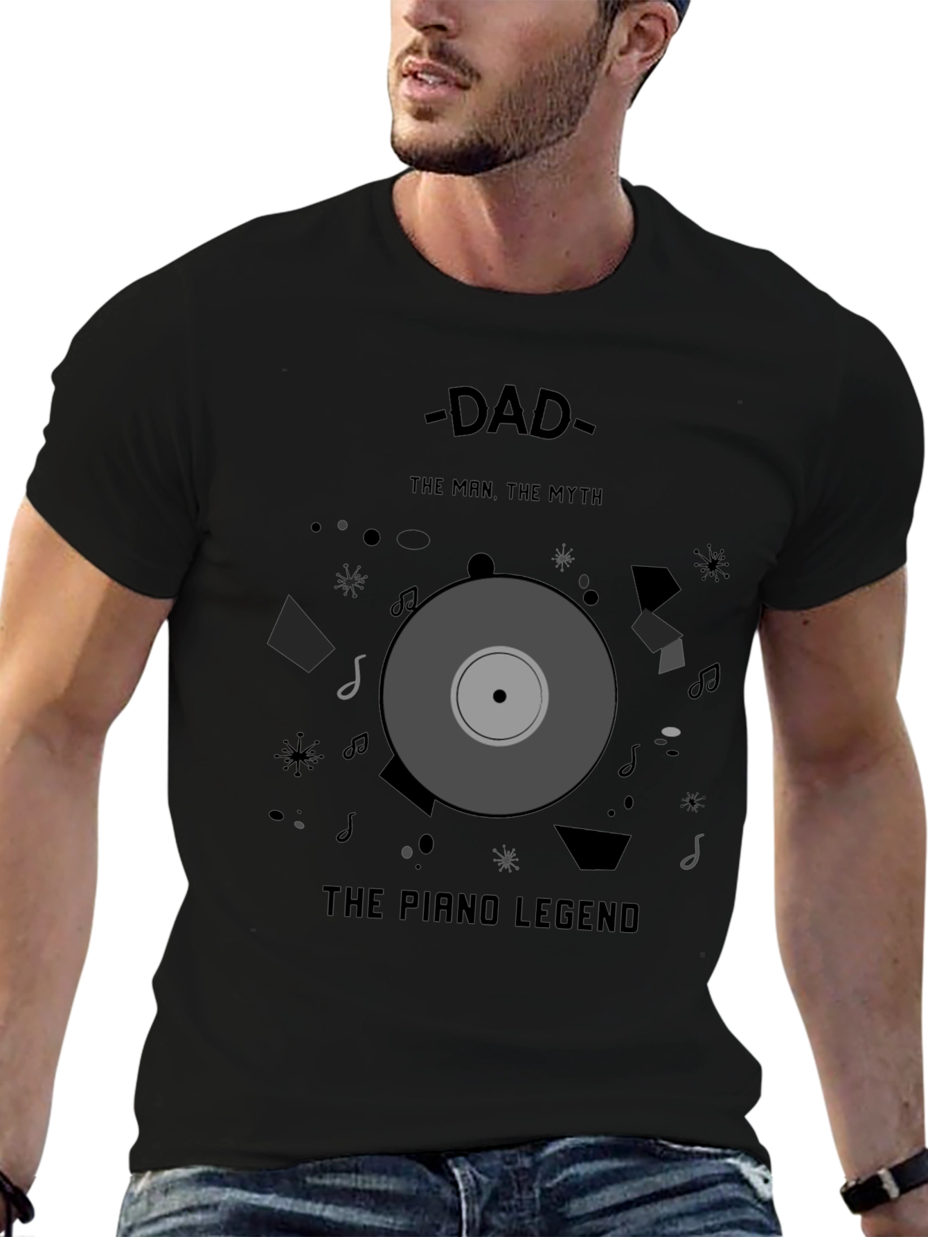Black Dad Piano Legend T-Shirt - Man, Myth, Legend view 6