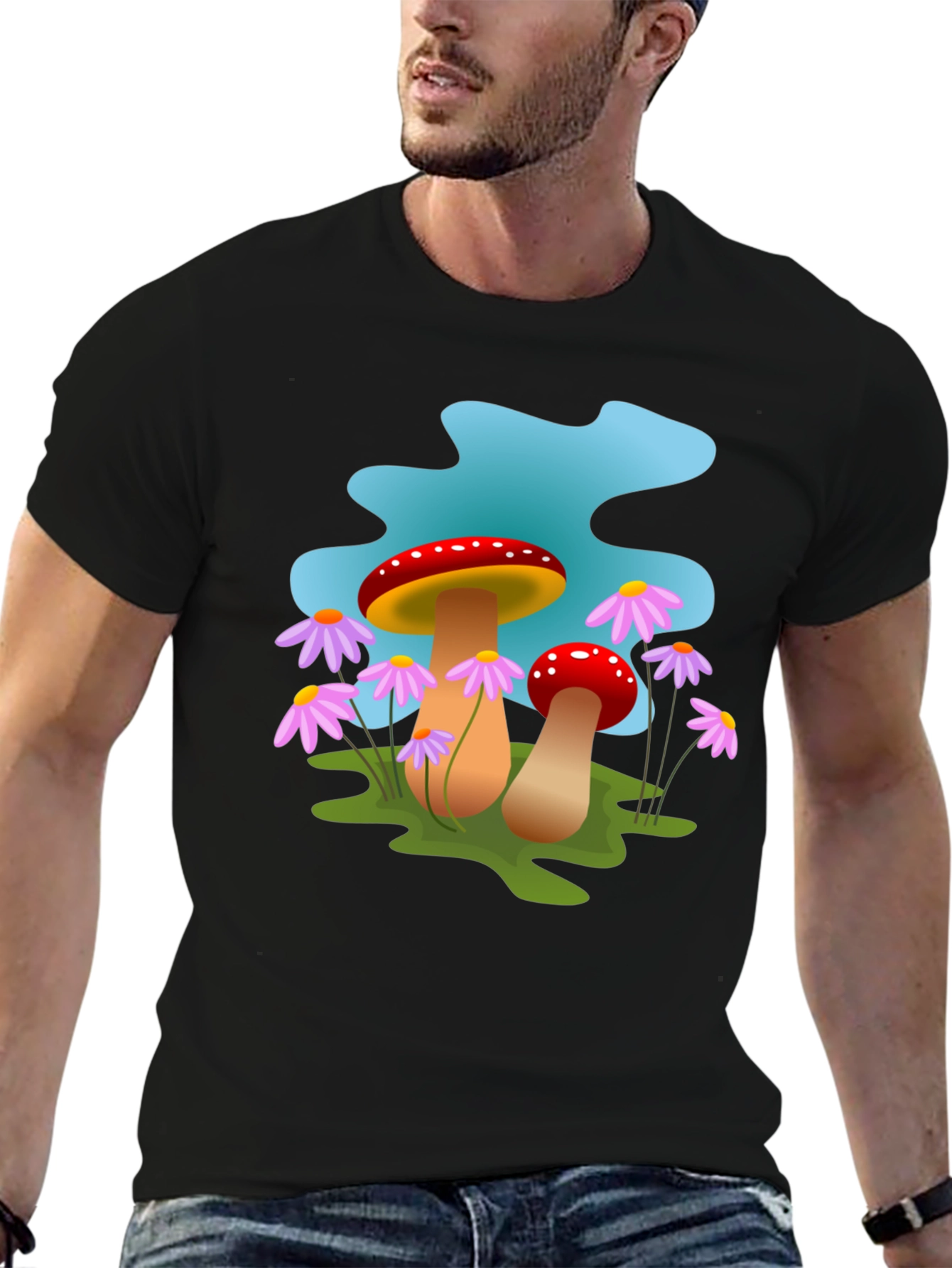 Black Mushroom Graphic Tee - Funky Design view 6