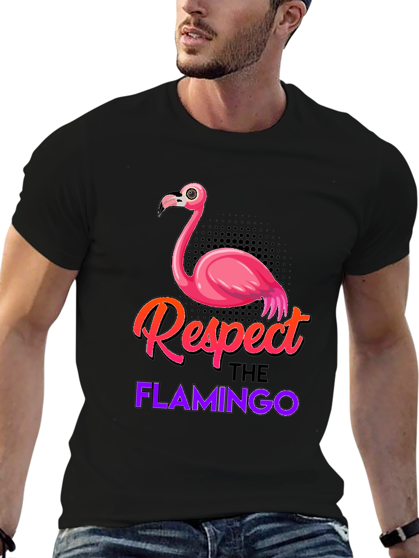 Black Respect the Flamingo Graphic Tee view 6
