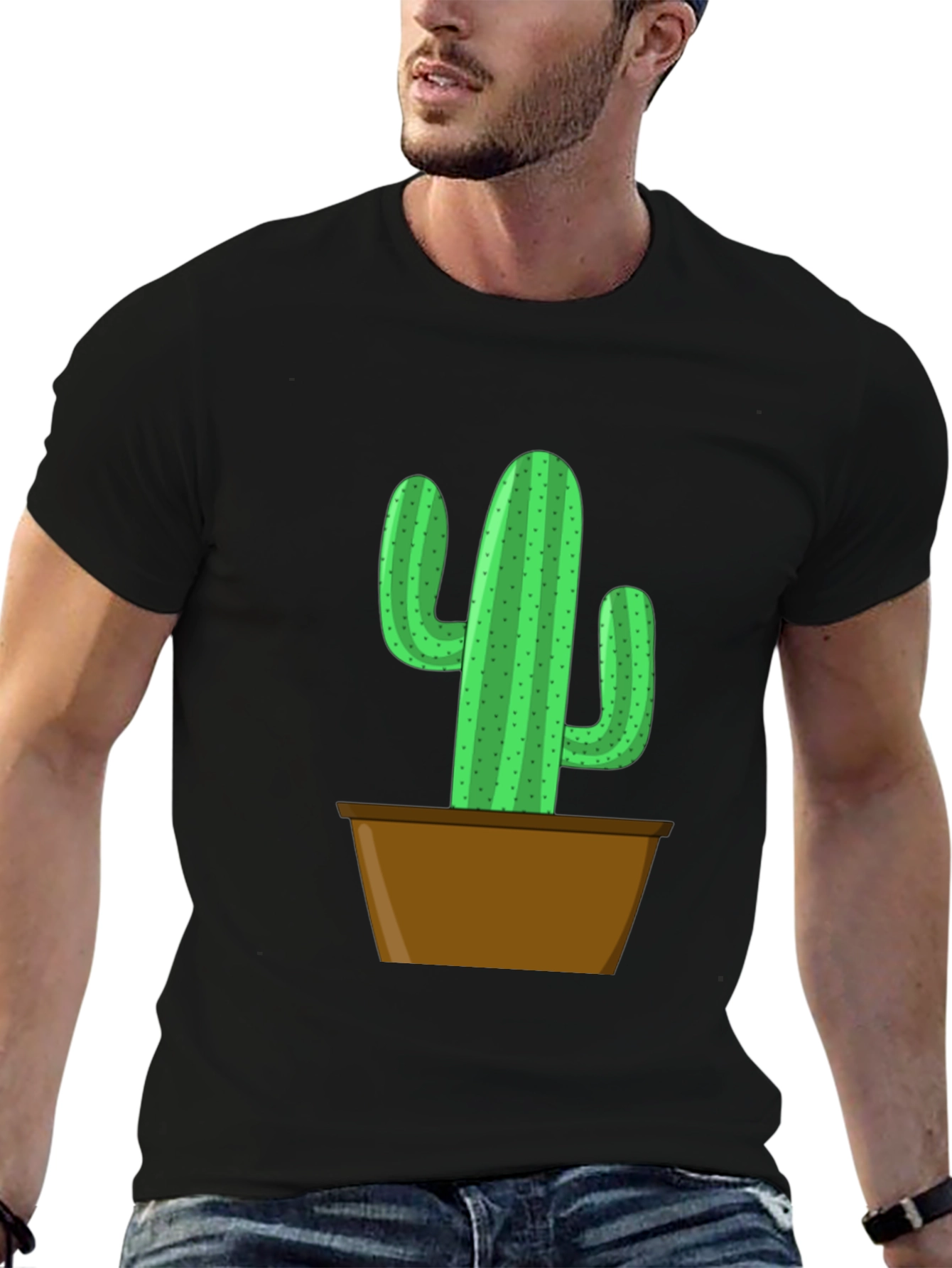 Black Potted Cactus Graphic Tee - Black Cotton Blend view 6