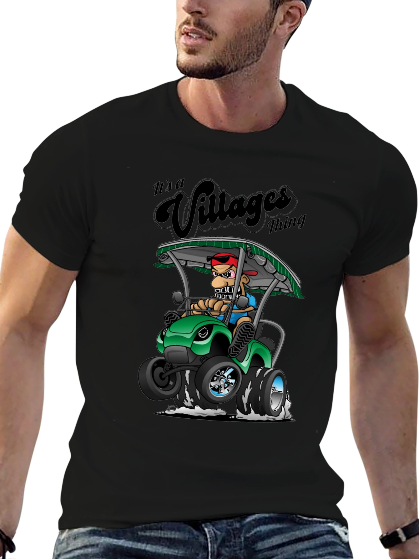 Black Villages Thing Cartoon T-Shirt  view 6