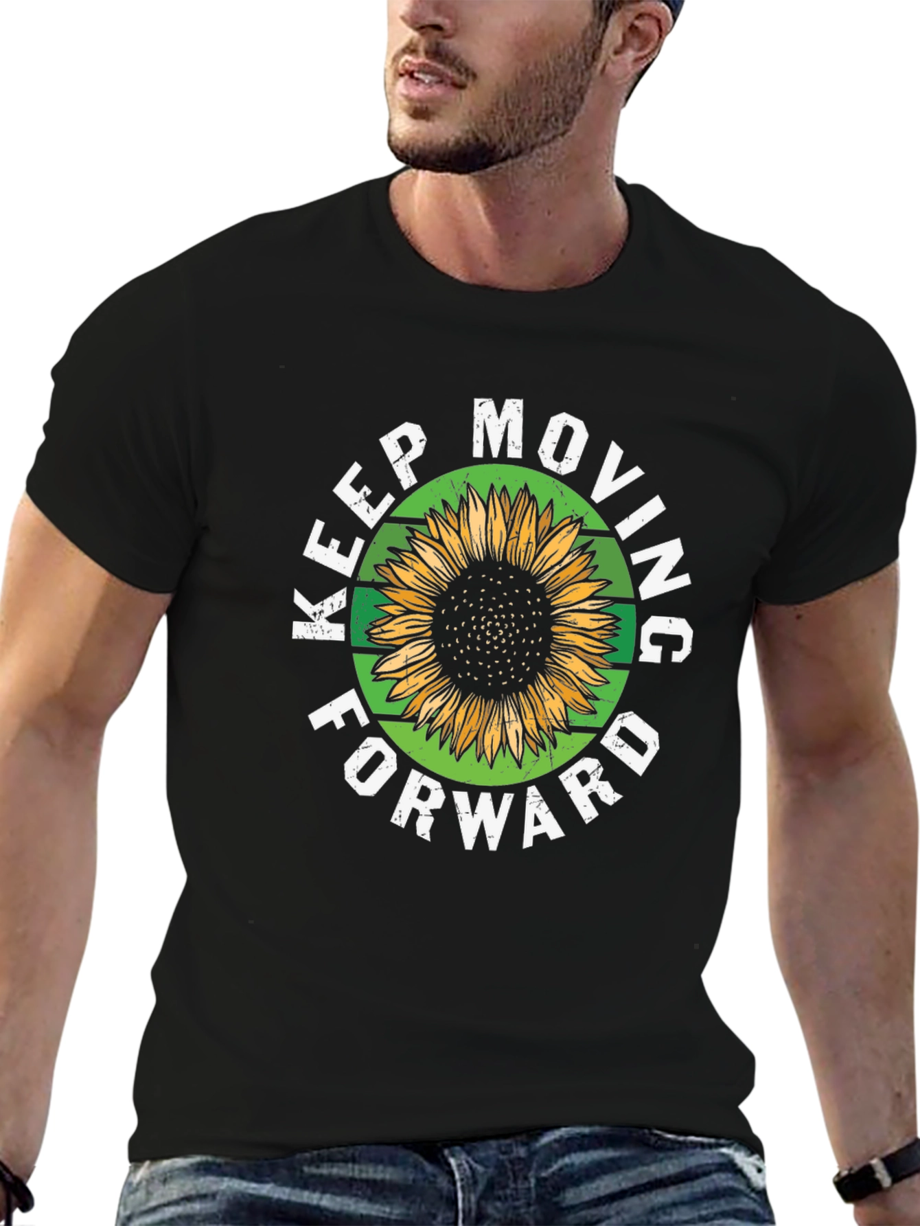 Black Keep Moving Forward Sunflower Graphic Tee view 6