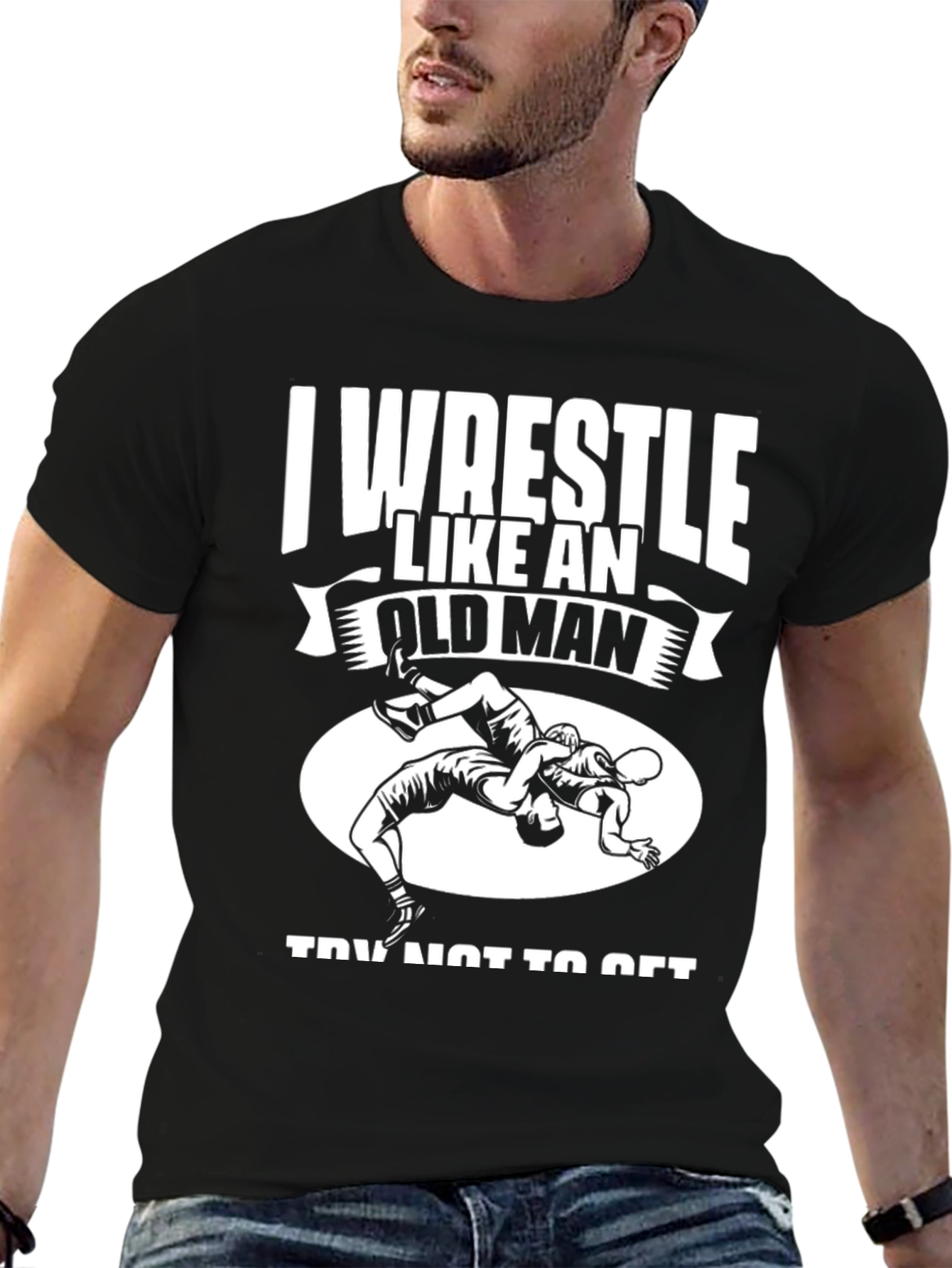 Black I Wrestle Like An Old Man T-Shirt - Black view 6