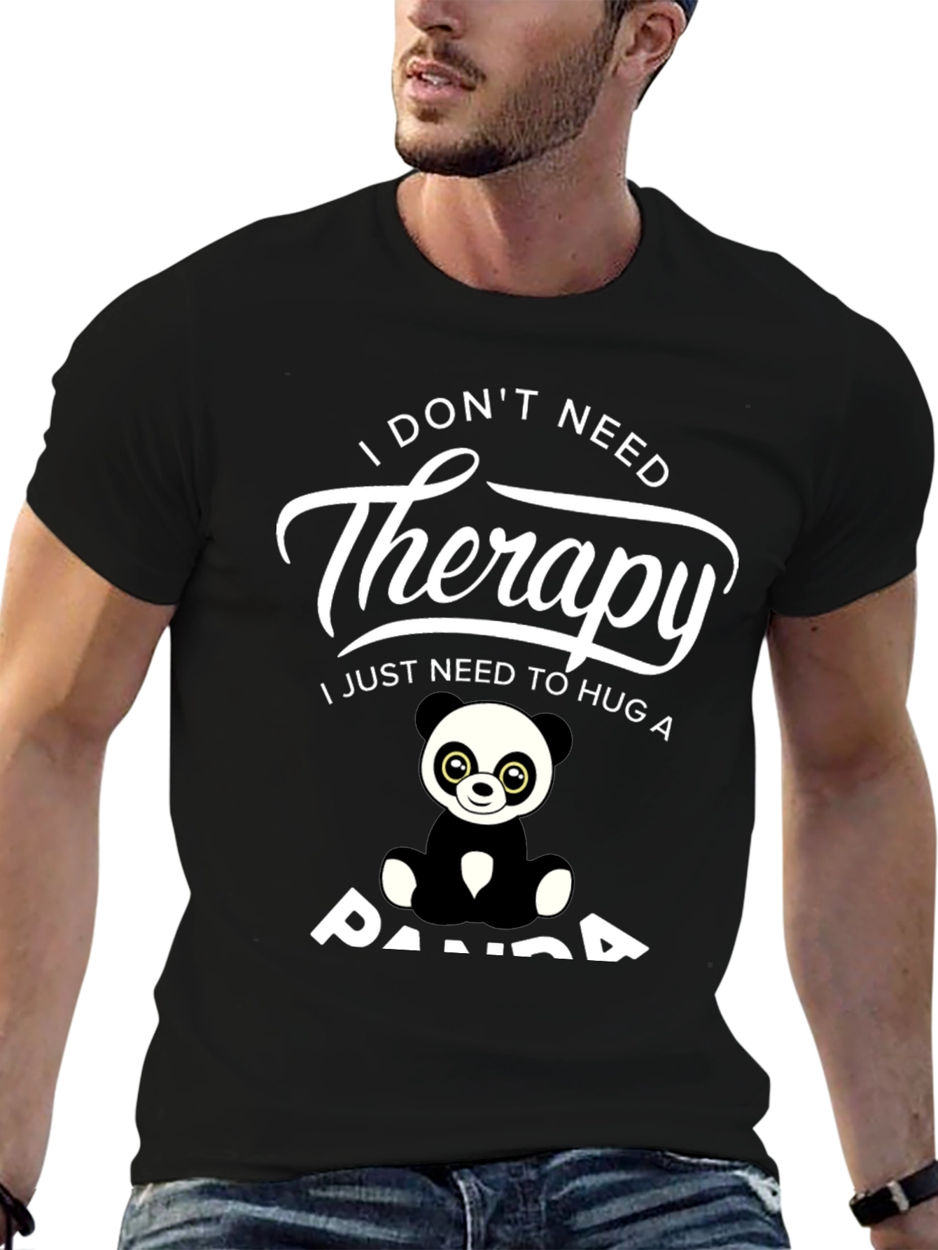 Black Funny Panda Therapy T-Shirt - I Just Need to Hug a Panda view 6