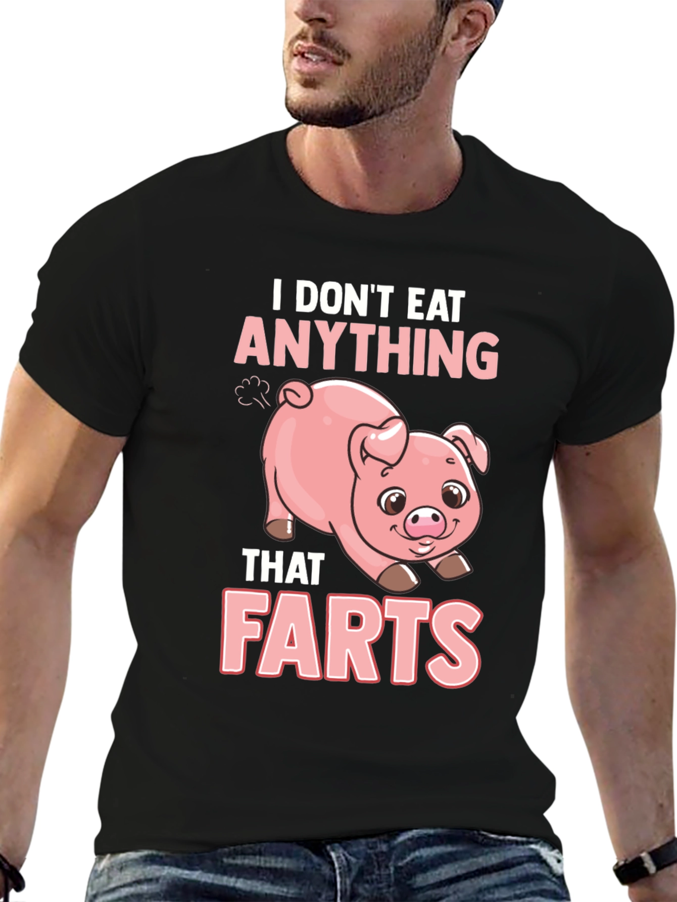Black Vegan T-Shirt - I Don't Eat Anything That Farts view 6