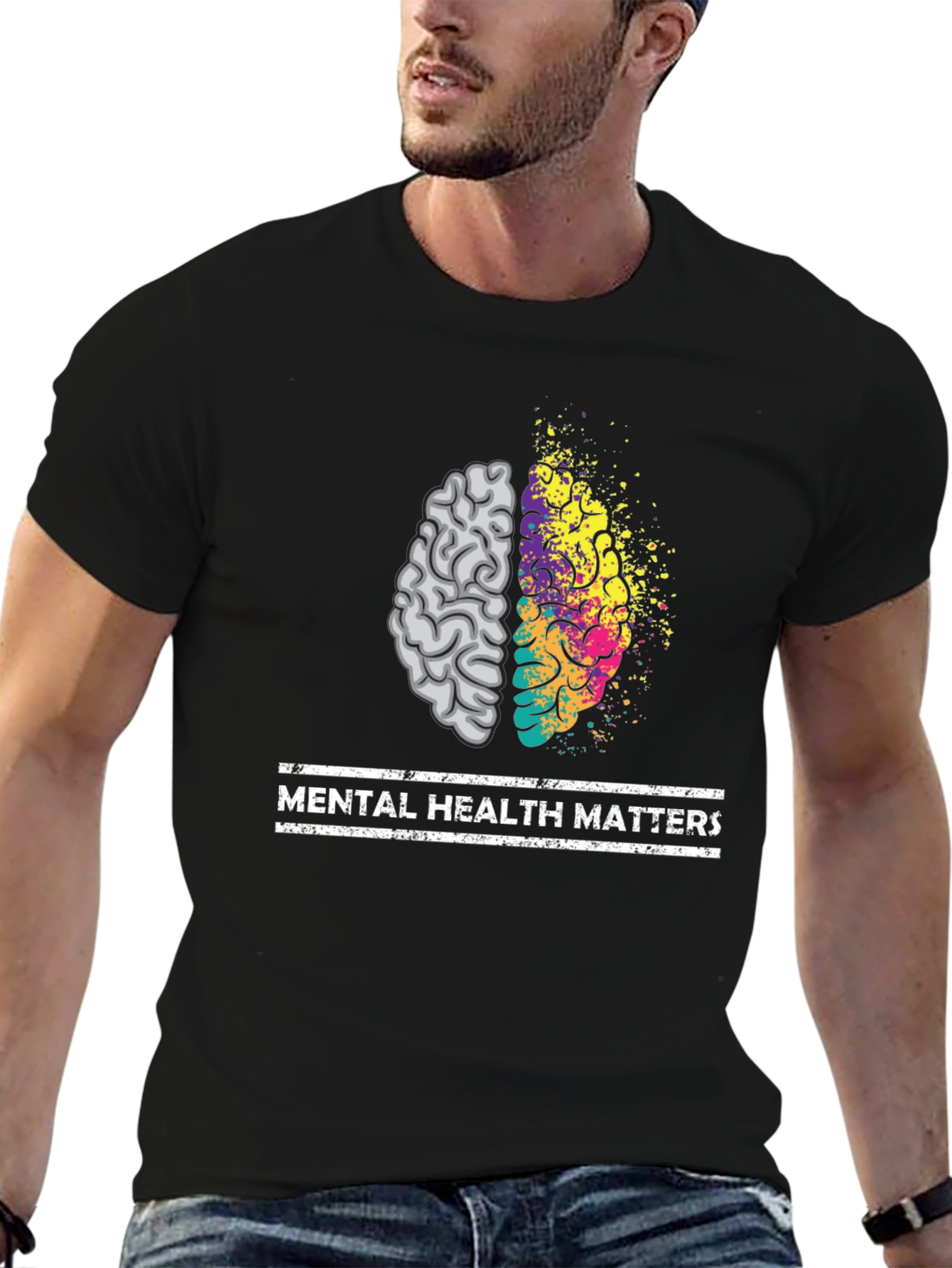 Black Mental Health Matters Brain Graphic Tee - Unisex view 6