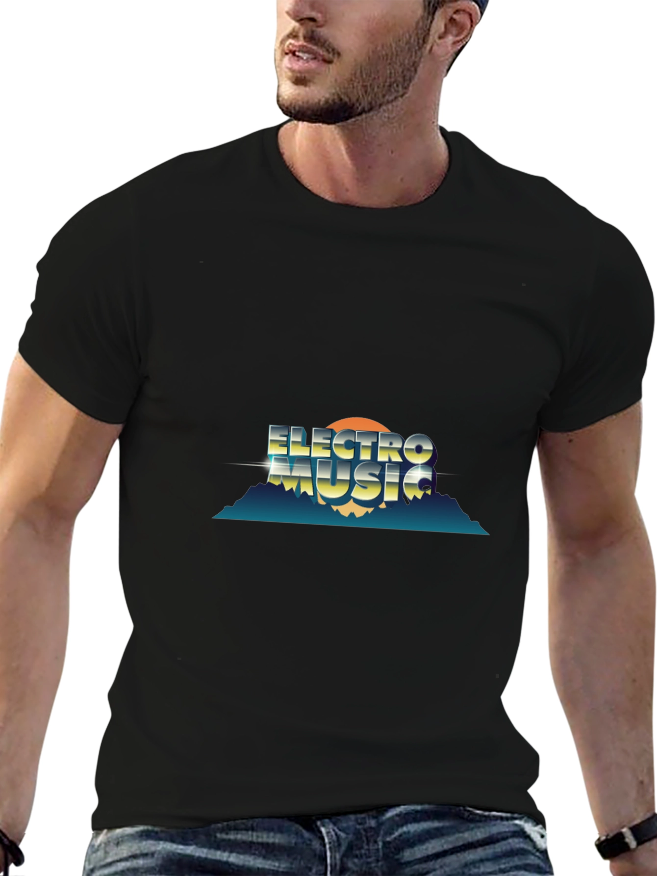 Black Electro Music Retro Graphic T-Shirt view 6