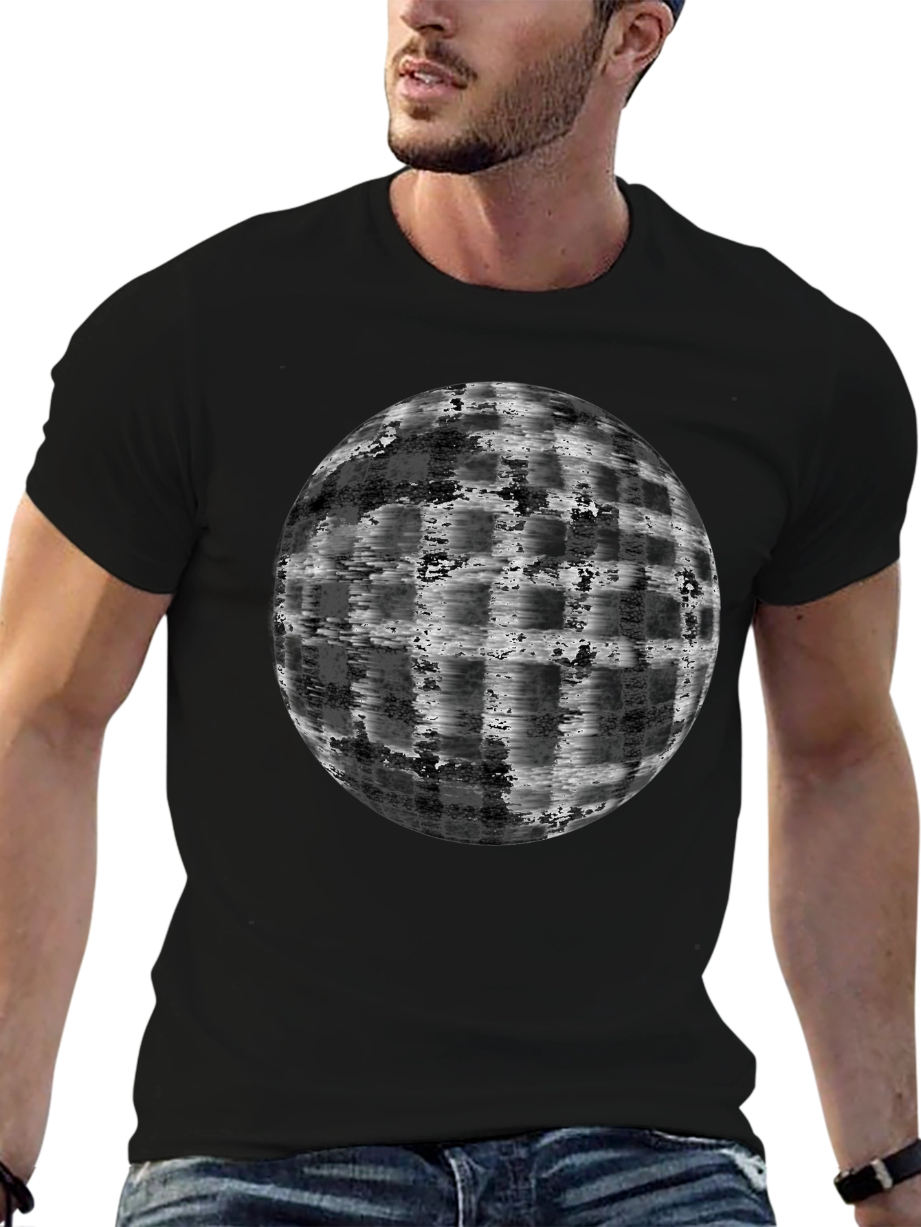 Black Abstract Globe Graphic T-Shirt - Modern Black Tee view 6
