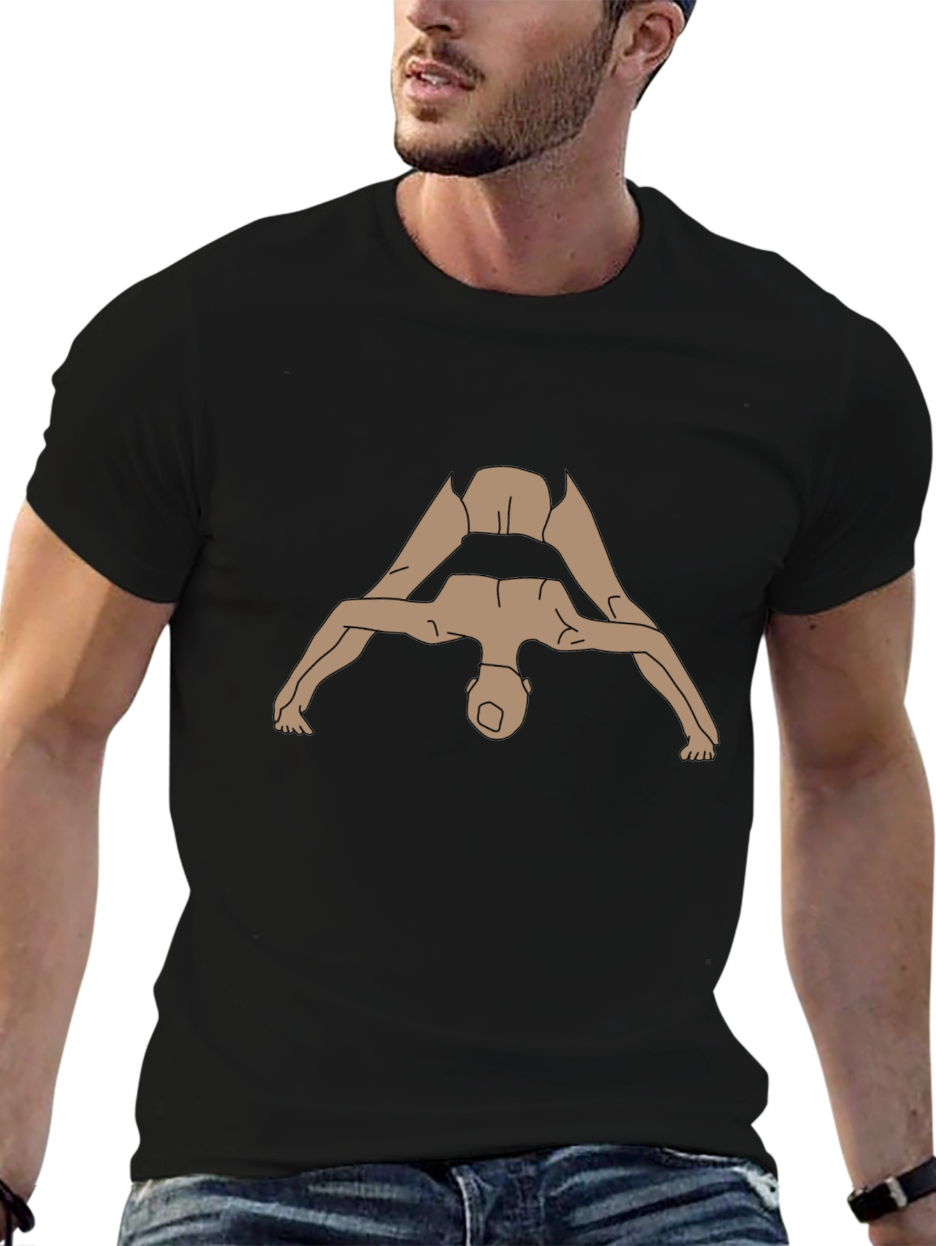 Black Yoga Pose Graphic Tee - Black Cotton T-Shirt view 6