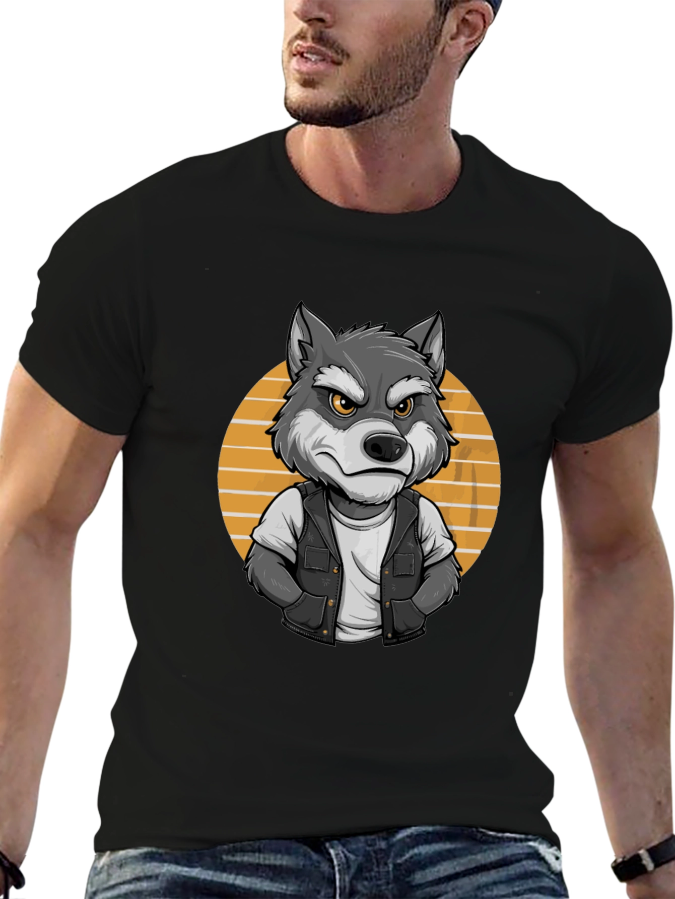 Black Cool Wolf Graphic Tee - Black T-Shirt view 6