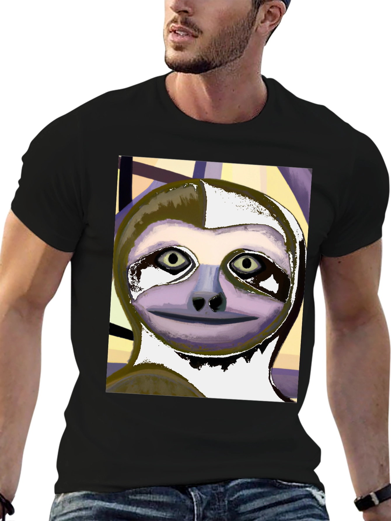 Black Sloth Art Tee - Black Unisex T-Shirt view 6