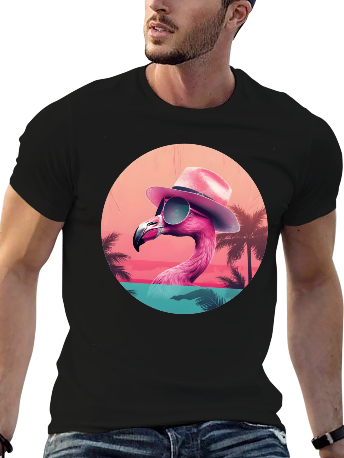 Black Cool Flamingo T-Shirt view 6