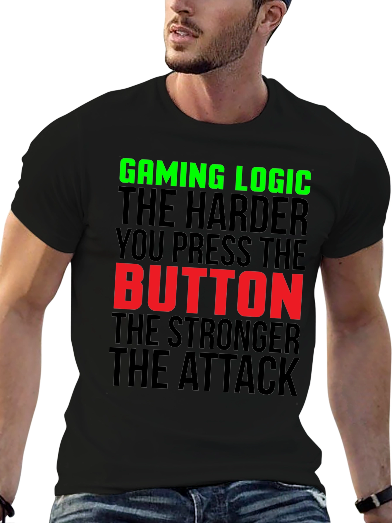 Black Gaming Logic T-Shirt - Harder You Press the Button view 6