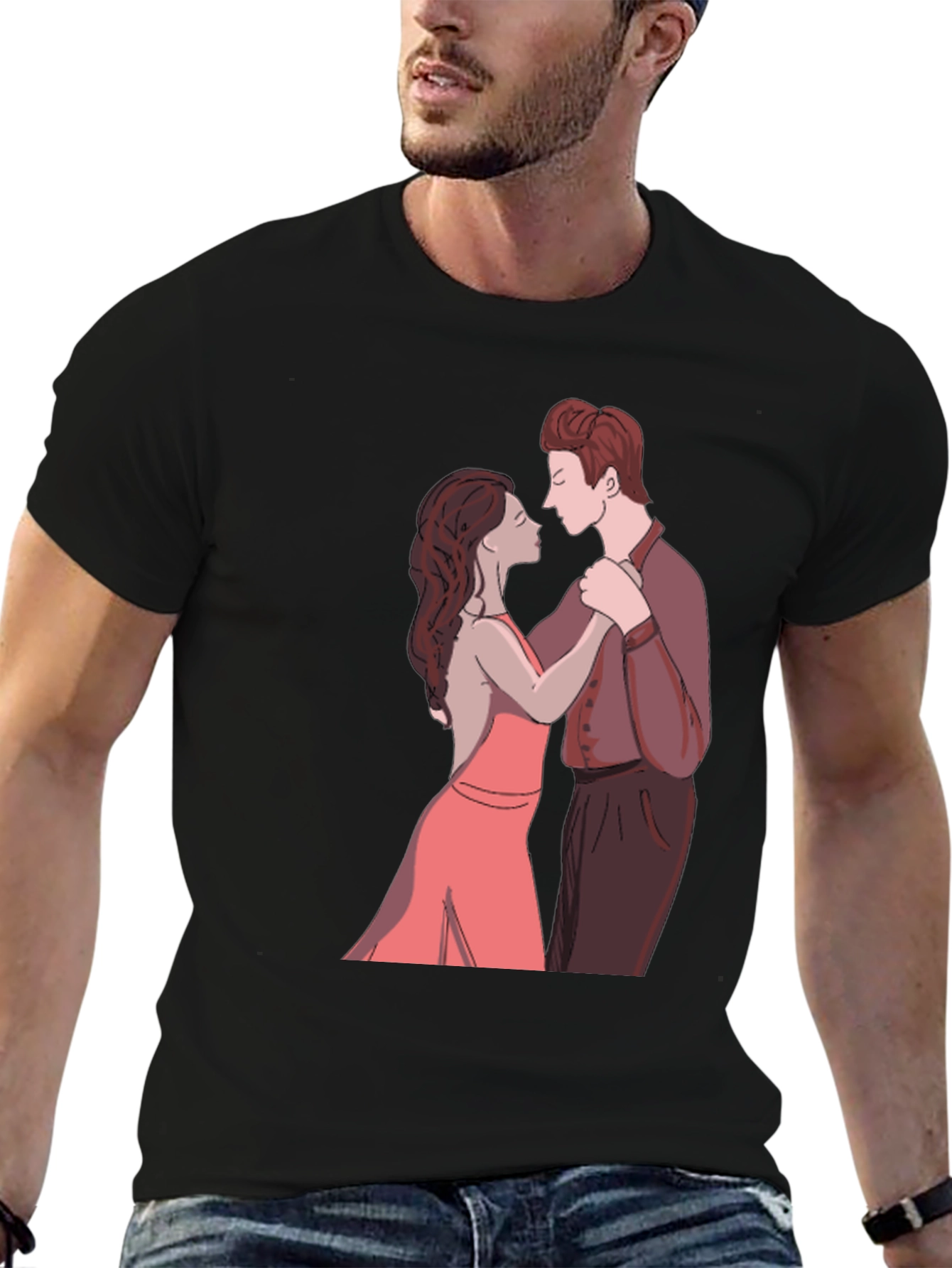 Black Romantic Dance Graphic Tee - Stylish Black T-Shirt view 6