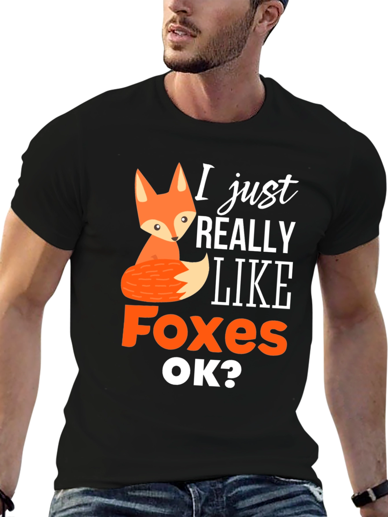 Black Cute Fox Graphic Tee - I Just Really Like Foxes view 6