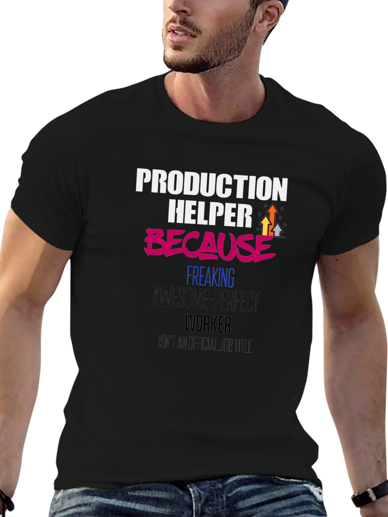 Black Production Helper Funny Graphic T-Shirt view 6