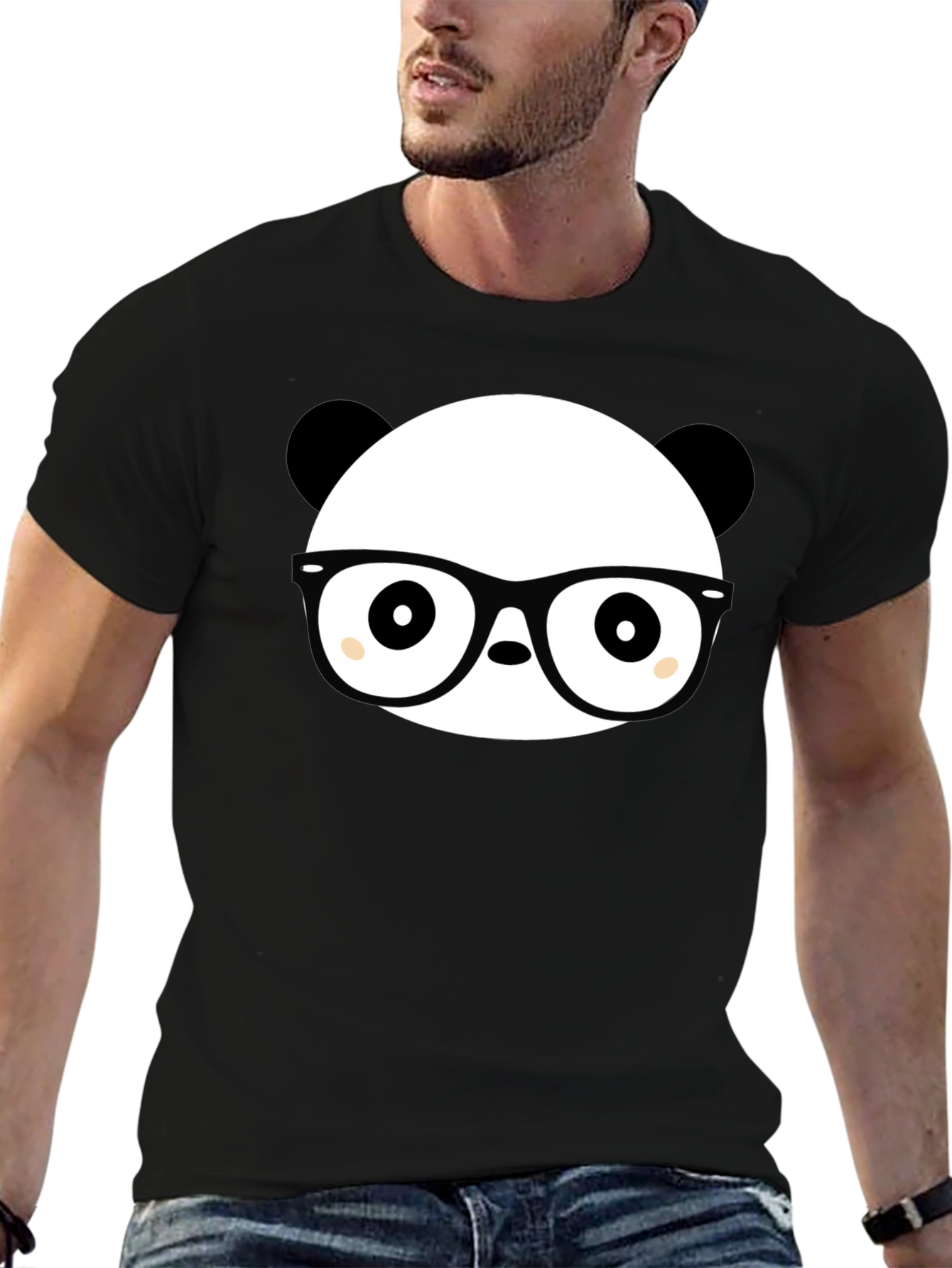 Black Panda Nerd T-Shirt - Black Cotton Graphic Tee view 6