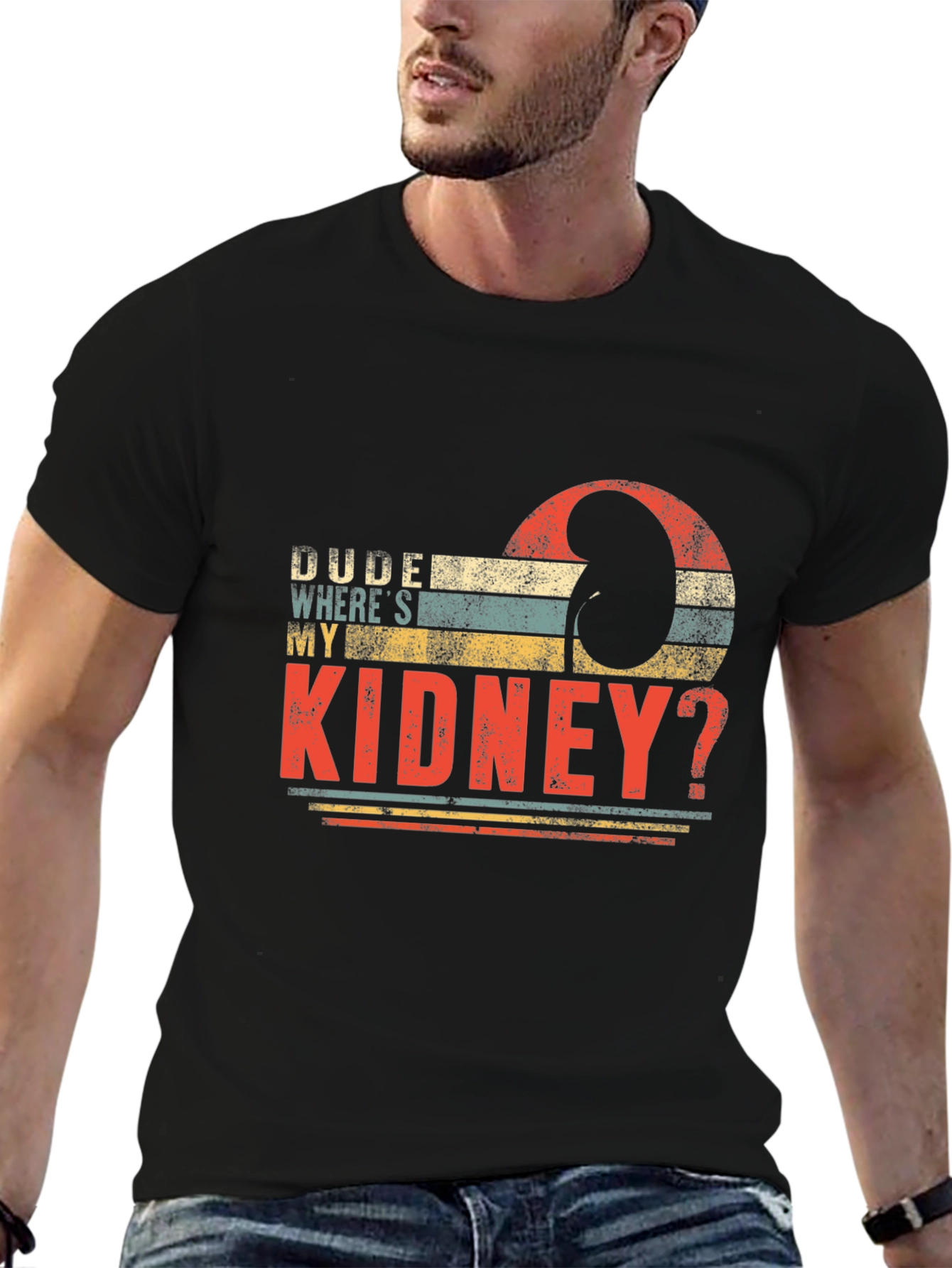Black Dude Where's My Kidney? Black T-Shirt view 6