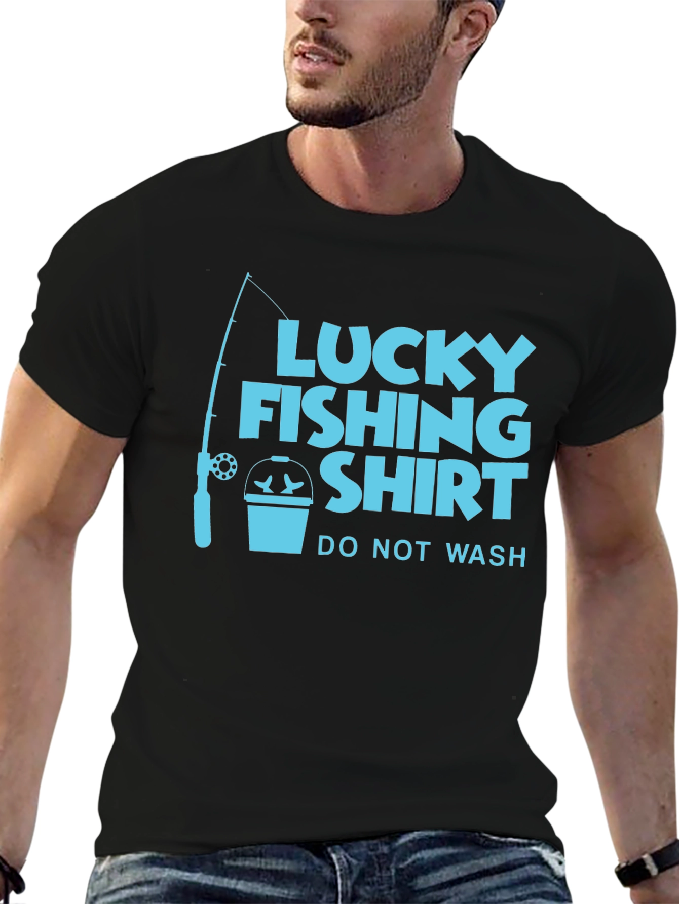 Black Lucky Fishing Shirt - Novelty Graphic Tee view 6