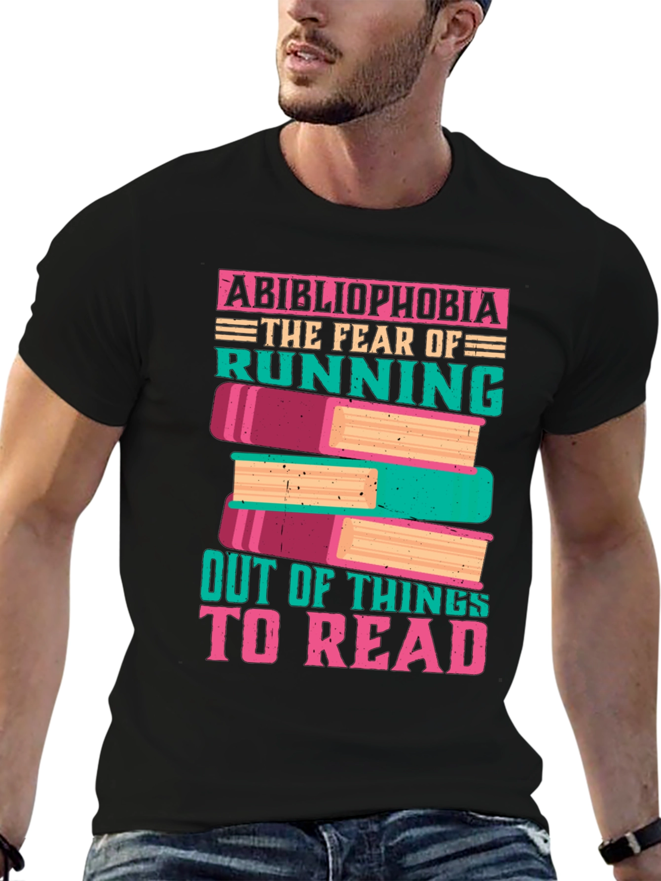 Black Abibliophobia Funny Book Lover T-Shirt view 6