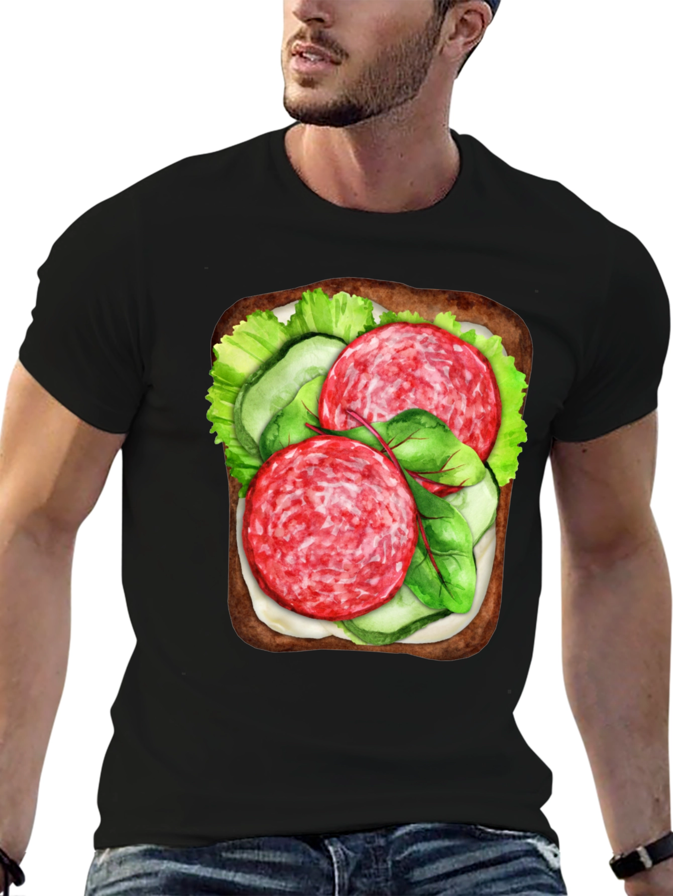 Black Funny Sandwich Graphic Tee - Foodie T-Shirt view 6