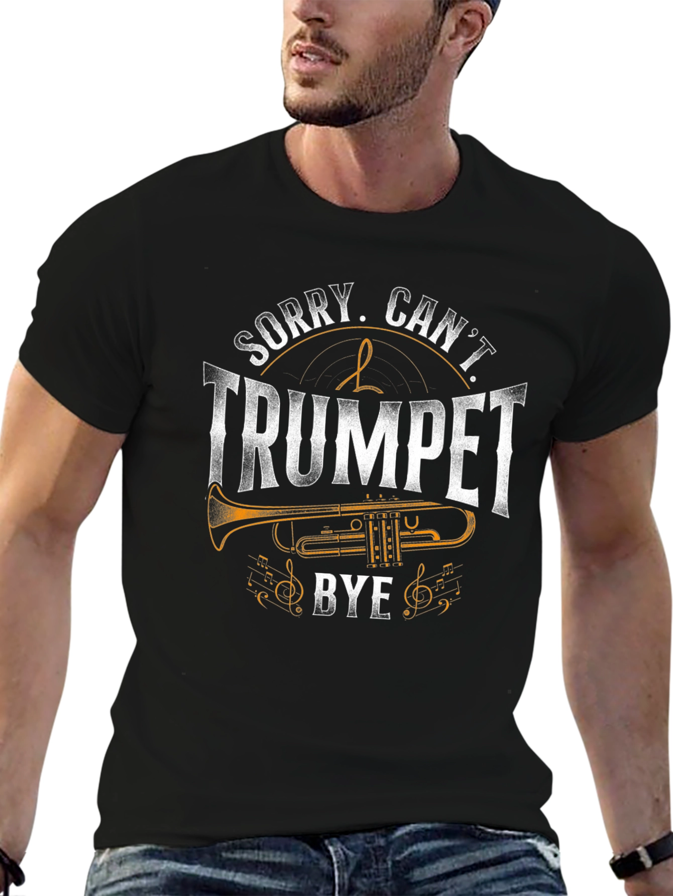 Black Sorry, Can't Trumpet Bye - Funny Music T-Shirt view 6