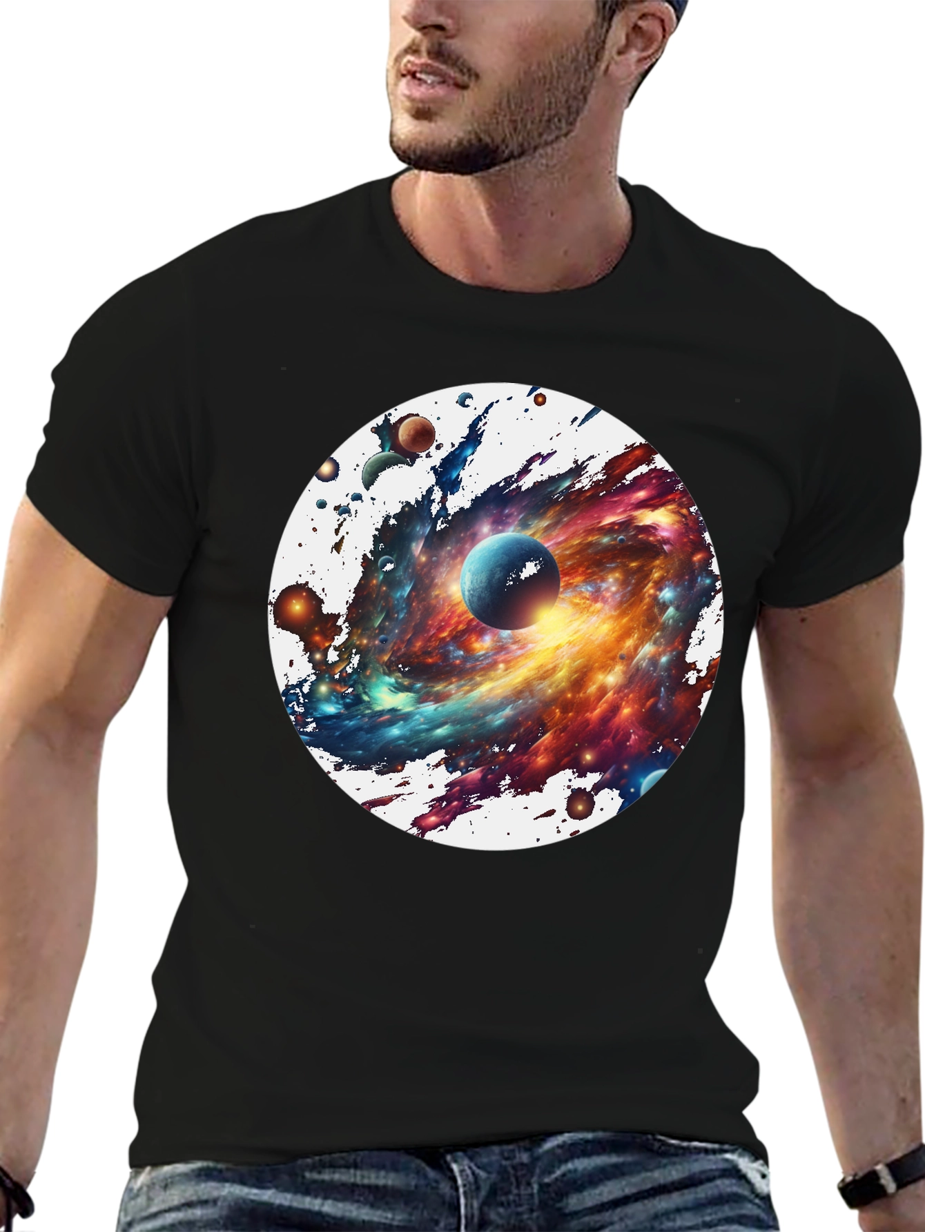Black Galaxy Blast T-Shirt - Space Print Tee view 6