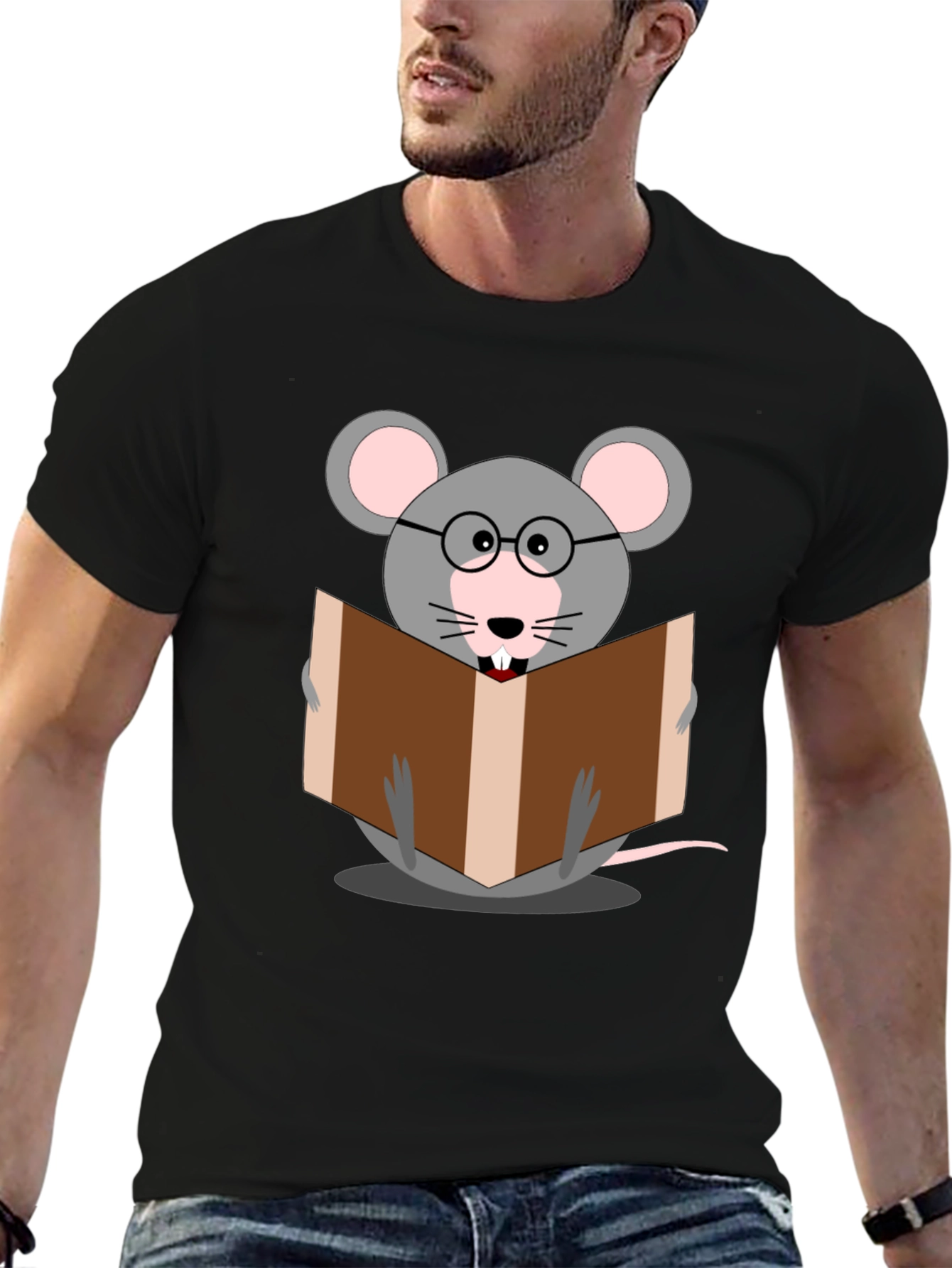 Black Bookworm Mouse Graphic Tee - Read in Style view 6