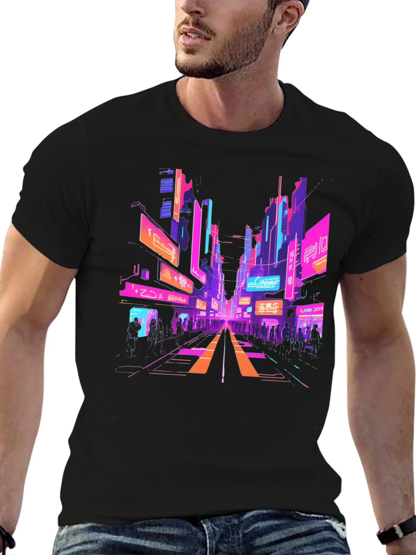 Black Cyberpunk Cityscape Graphic Tee view 6