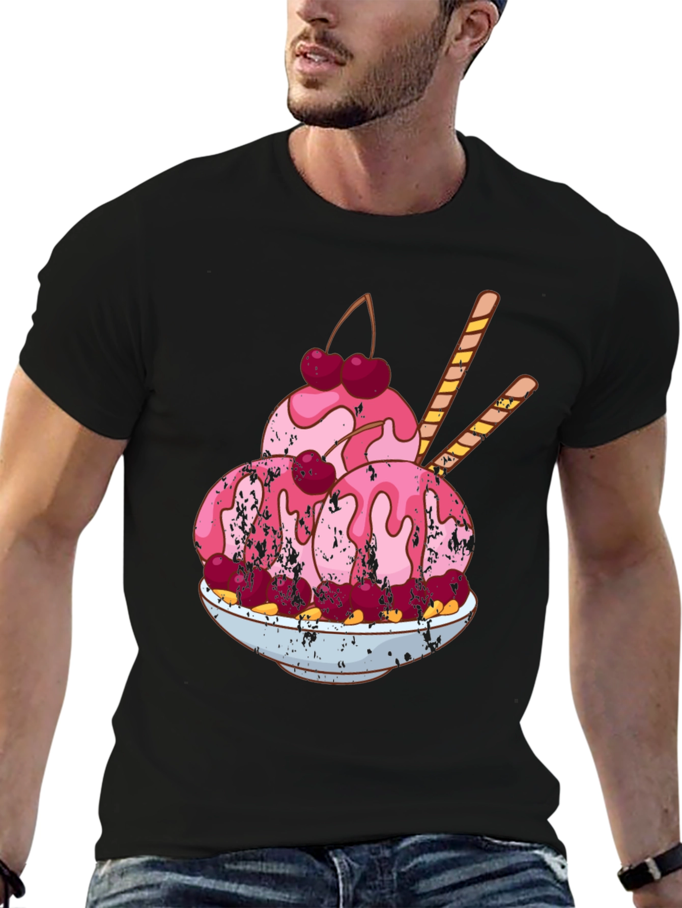 Black Ice Cream Sundae Graphic T-Shirt - Fun Foodie Tee view 6