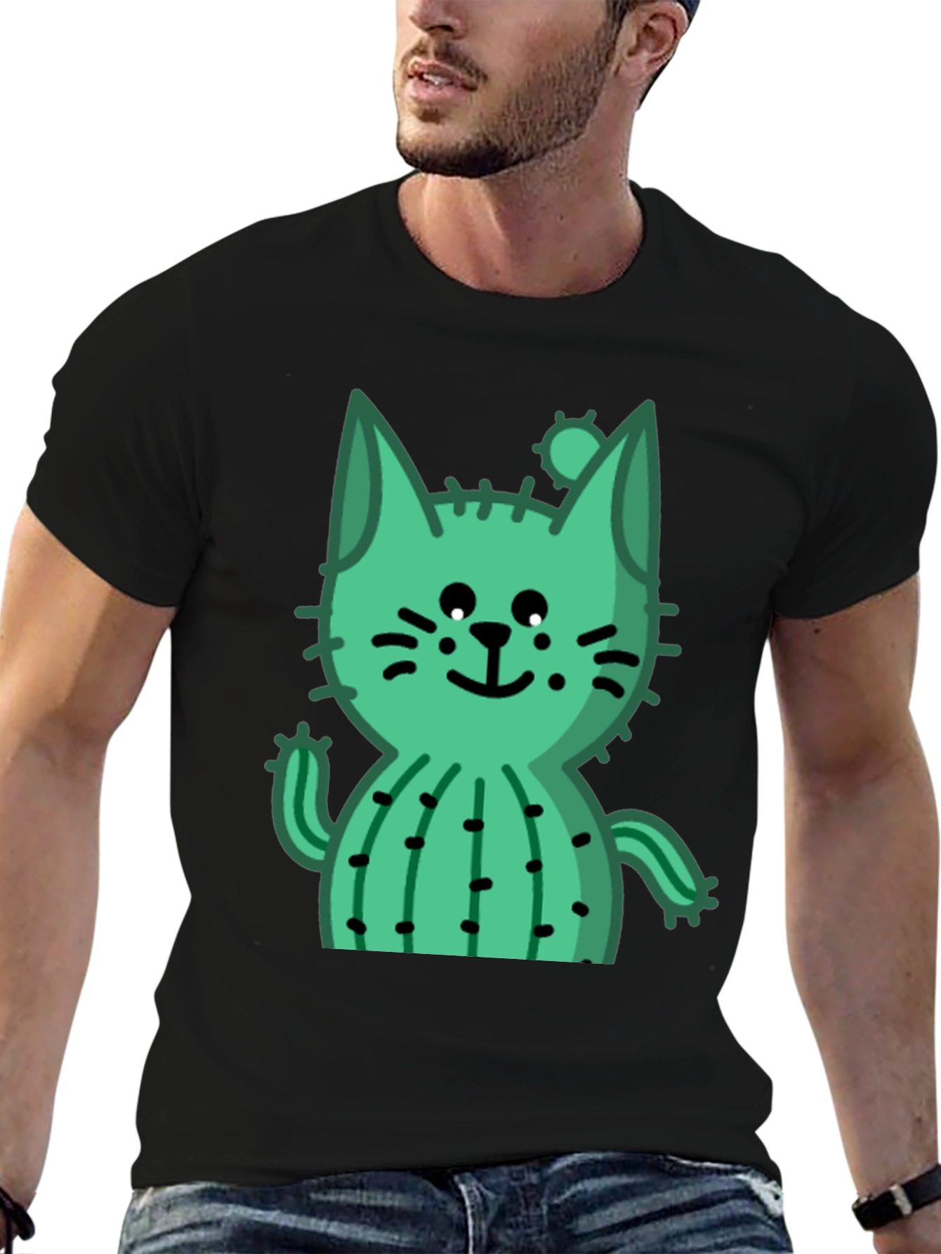 Black Cactus Cat Black T-Shirt - Trendy and Unique view 6