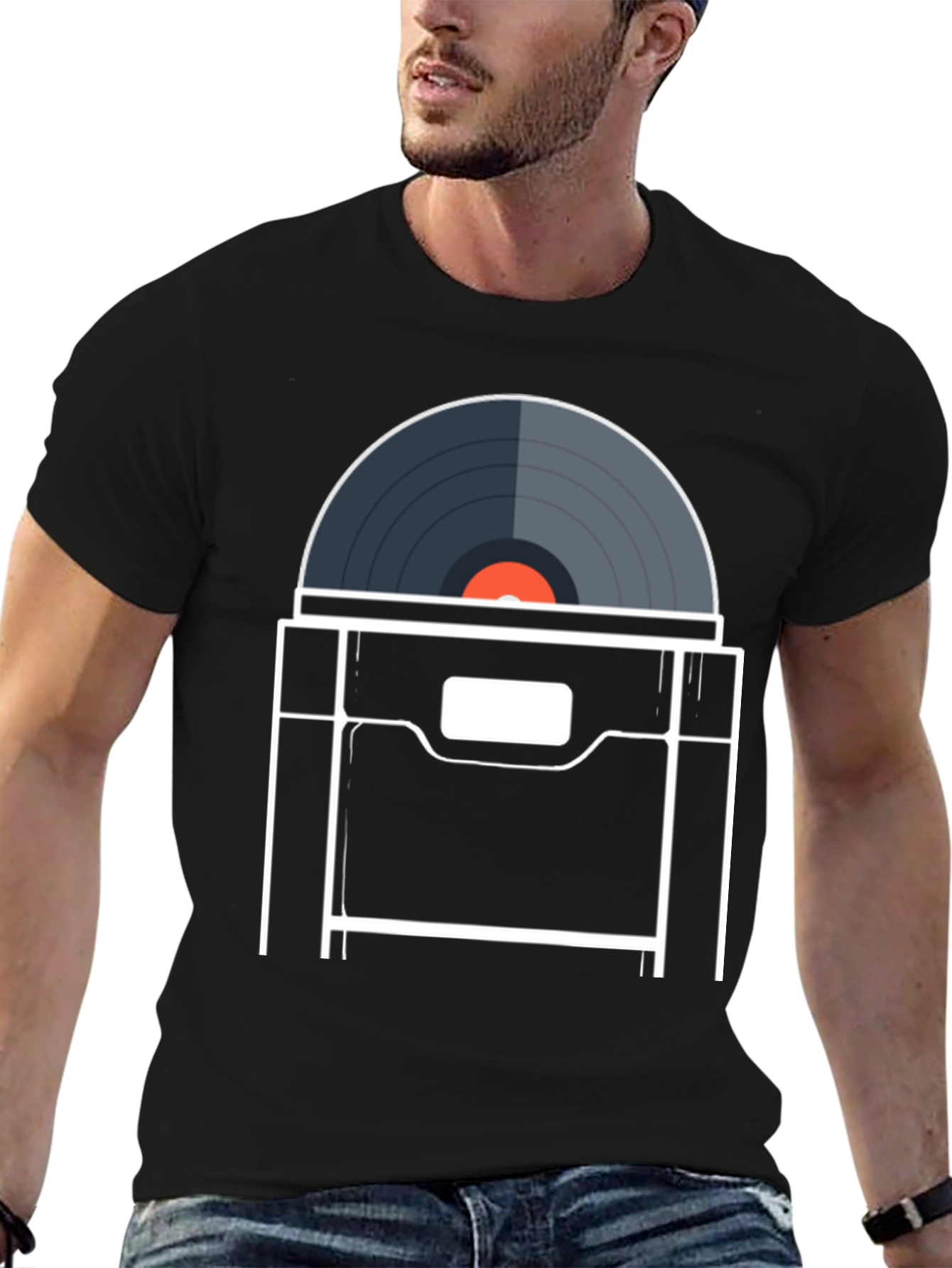 Black Vintage Vinyl Record Player T-Shirt - Retro Music Tee view 6