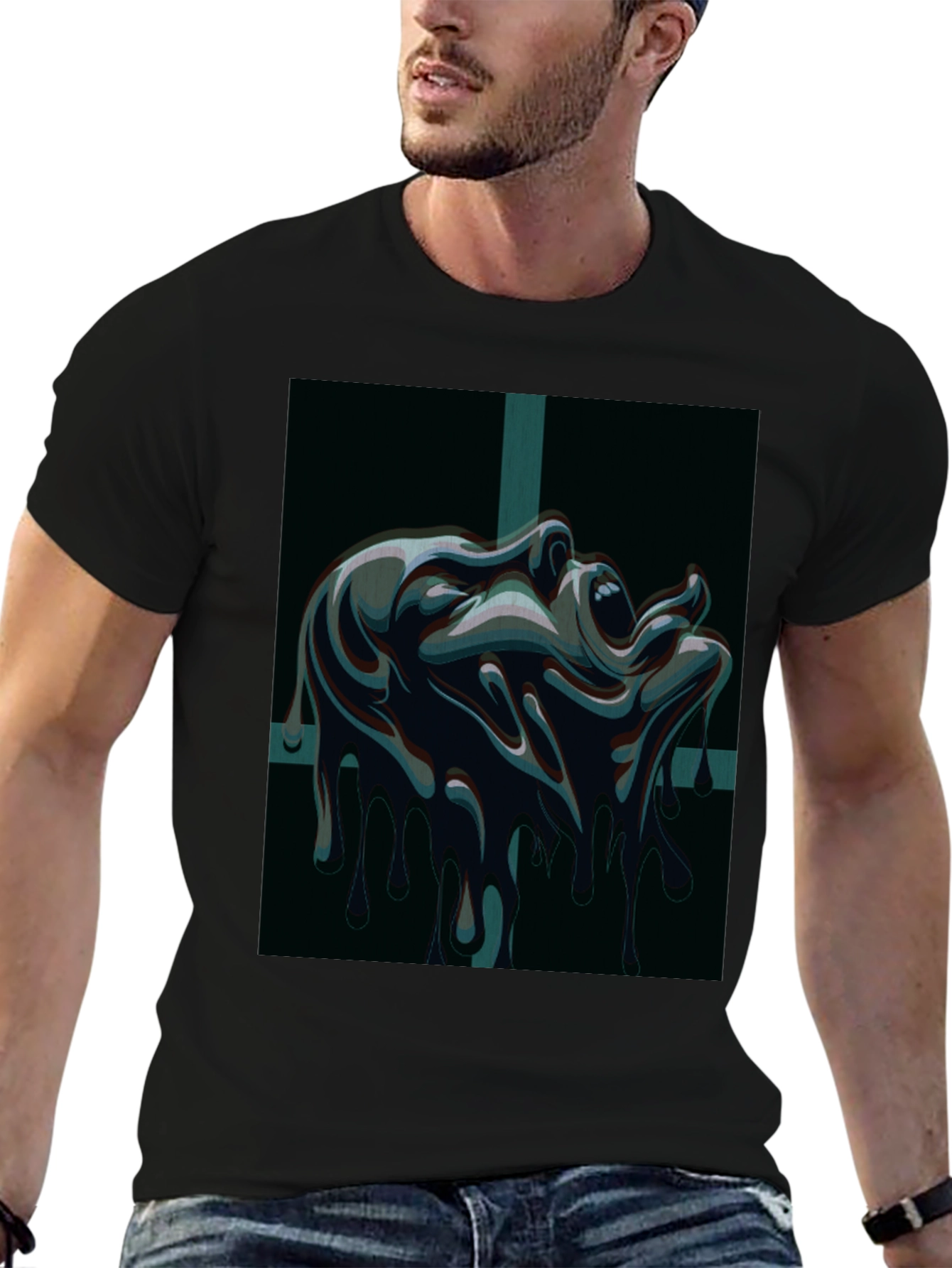 Black Melting Face Graphic Tee - Dark & Edgy Design view 6