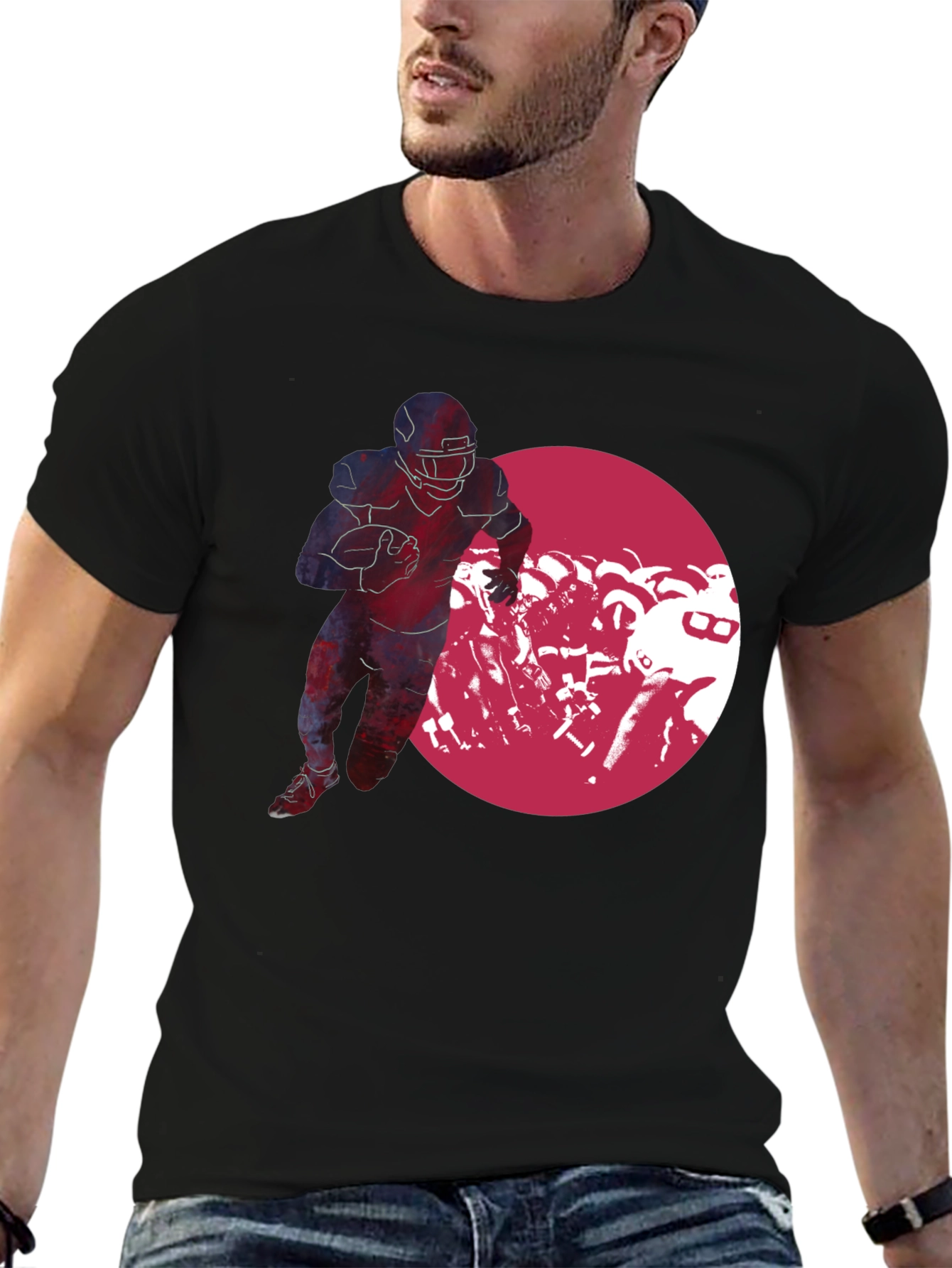Black Football Player Graphic Black T-Shirt view 6