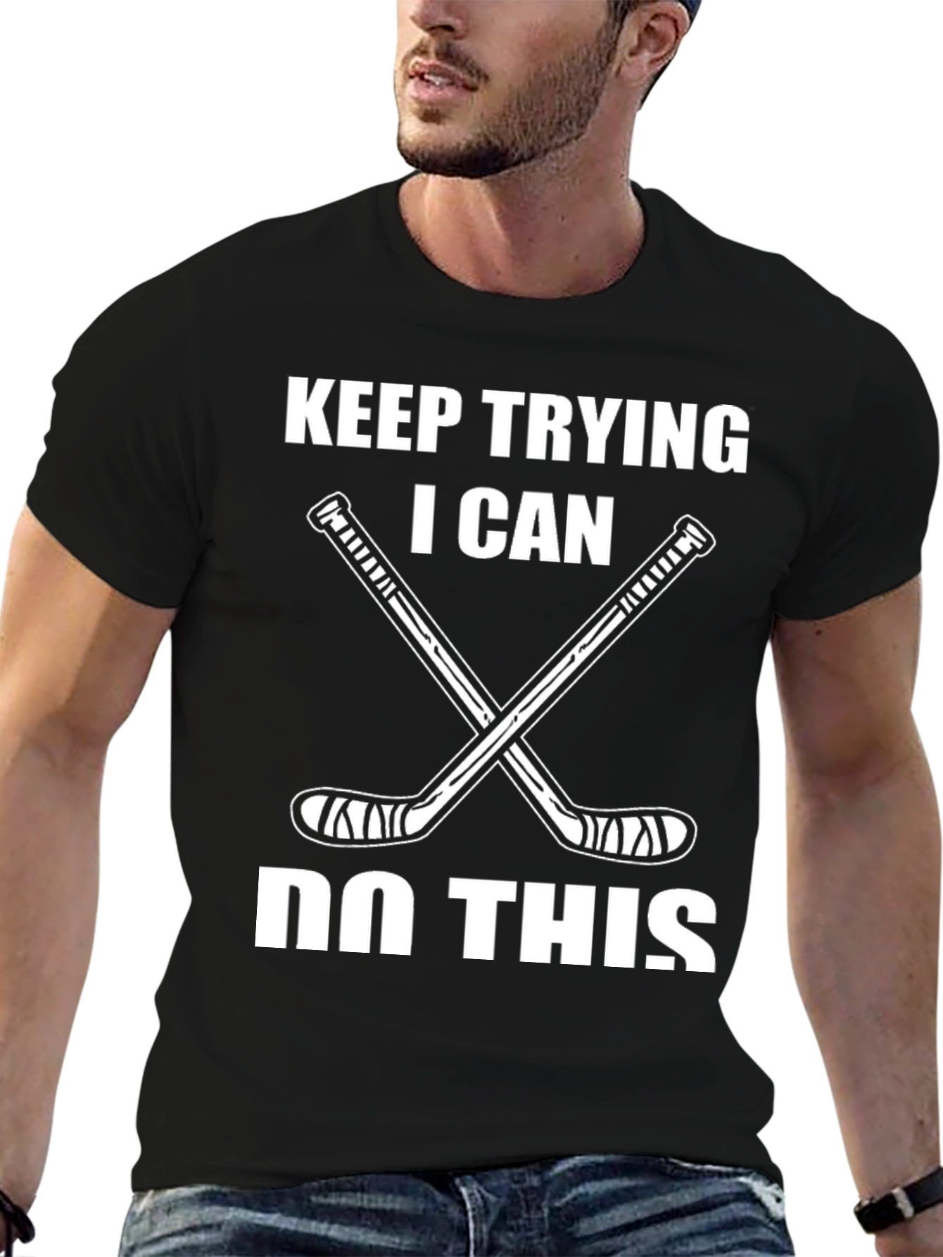 Black Keep Trying Hockey T-Shirt view 6