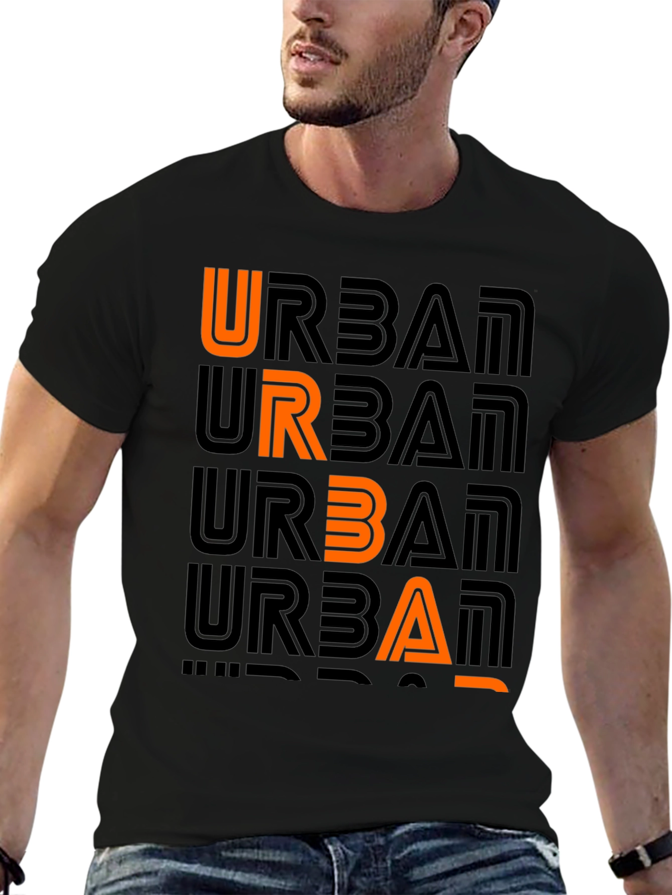 Black Urban Graphic Print Crew Neck T-Shirt view 6