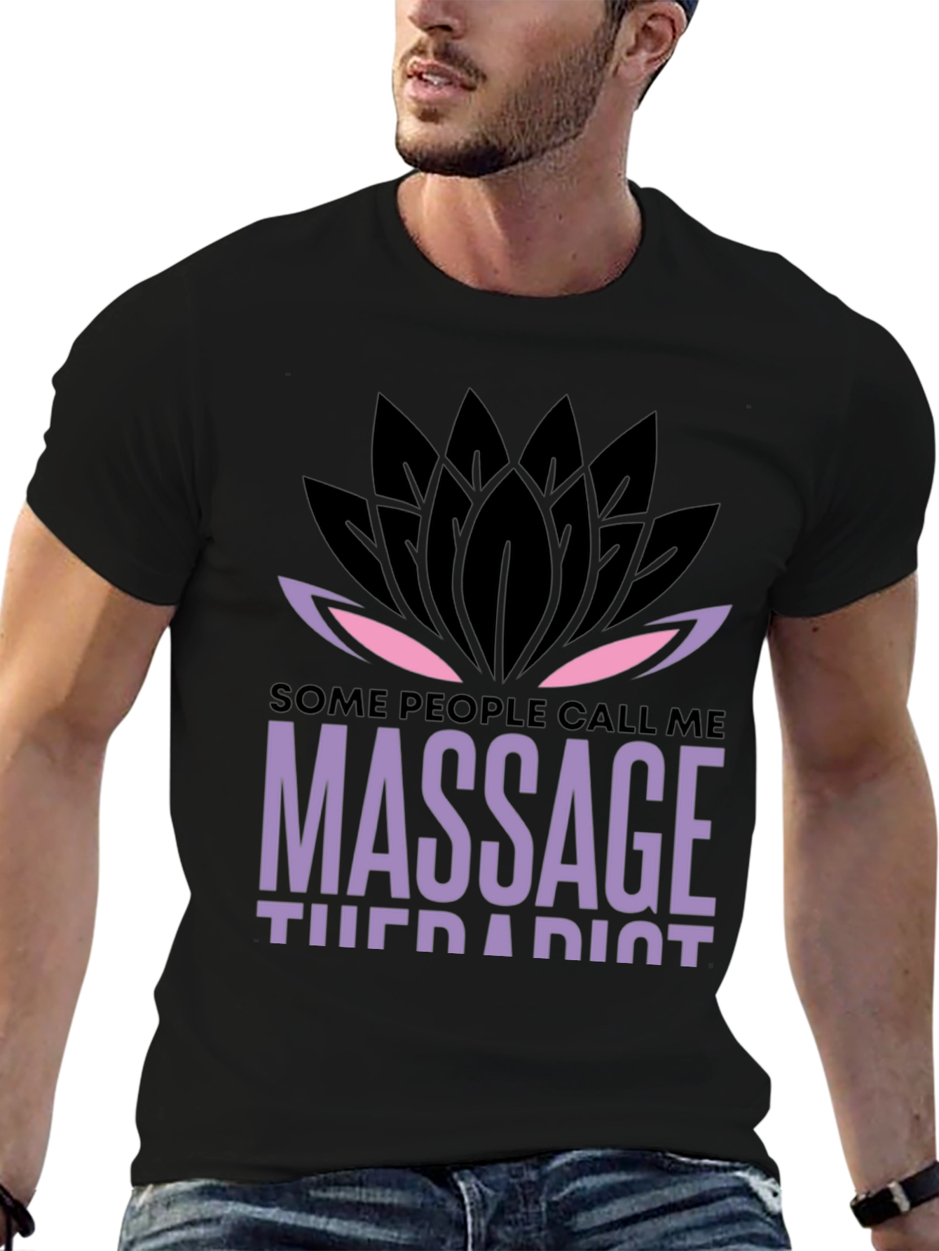 Black Massage Therapist Lotus Graphic T-Shirt - Unique Design view 6