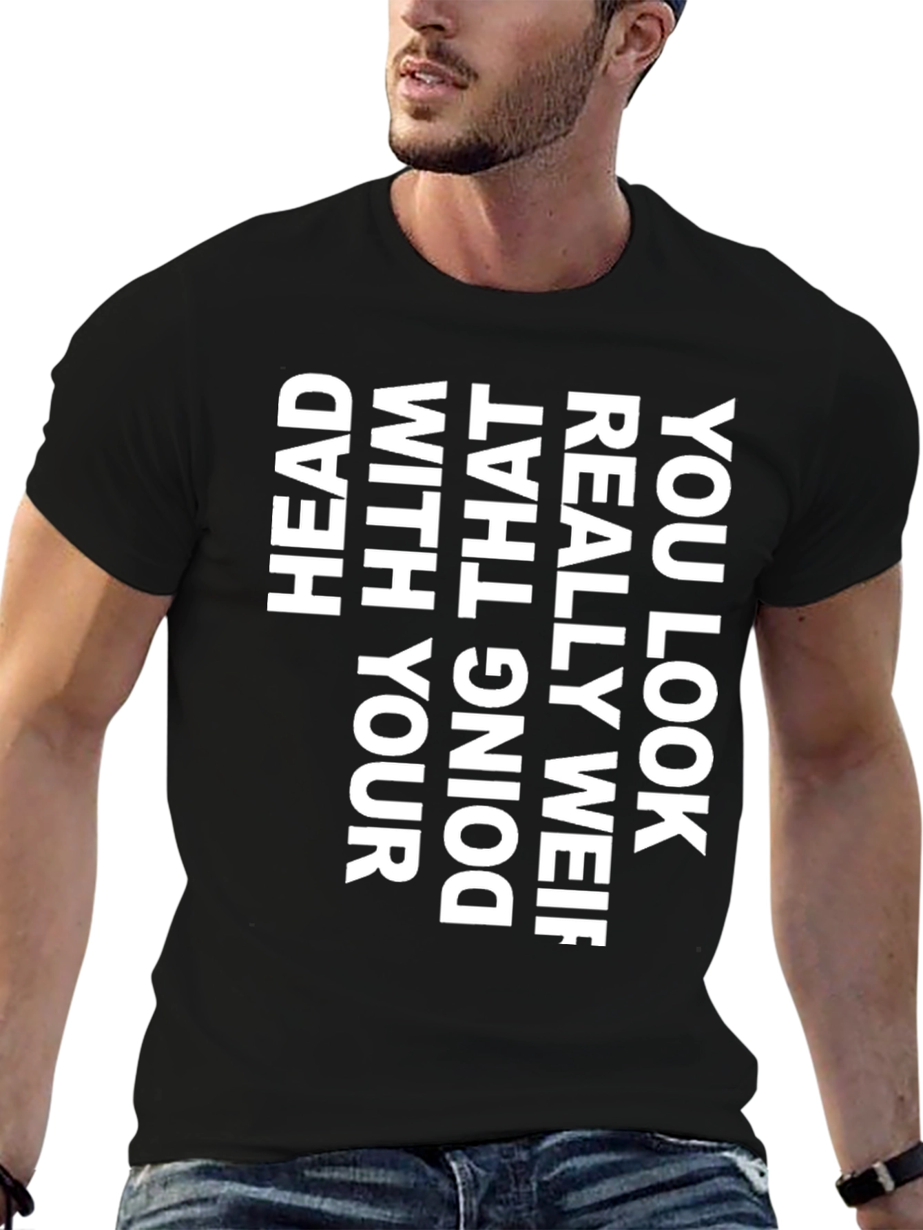 Black Funny Graphic T-Shirt - "Head With Your Doing" Design view 6