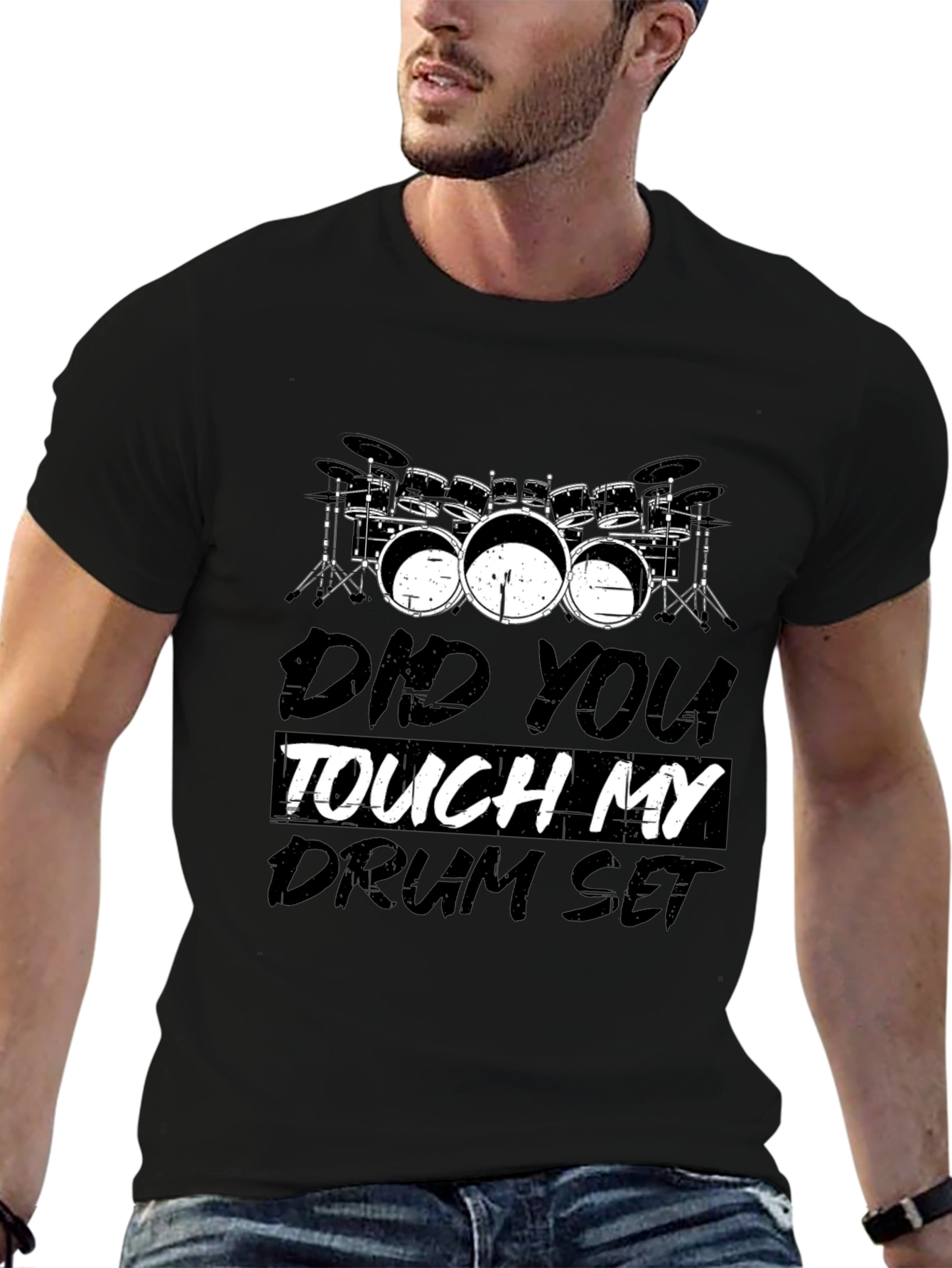 Black Did You Touch My Drum Set T-Shirt, Black, Novelty Tee view 6
