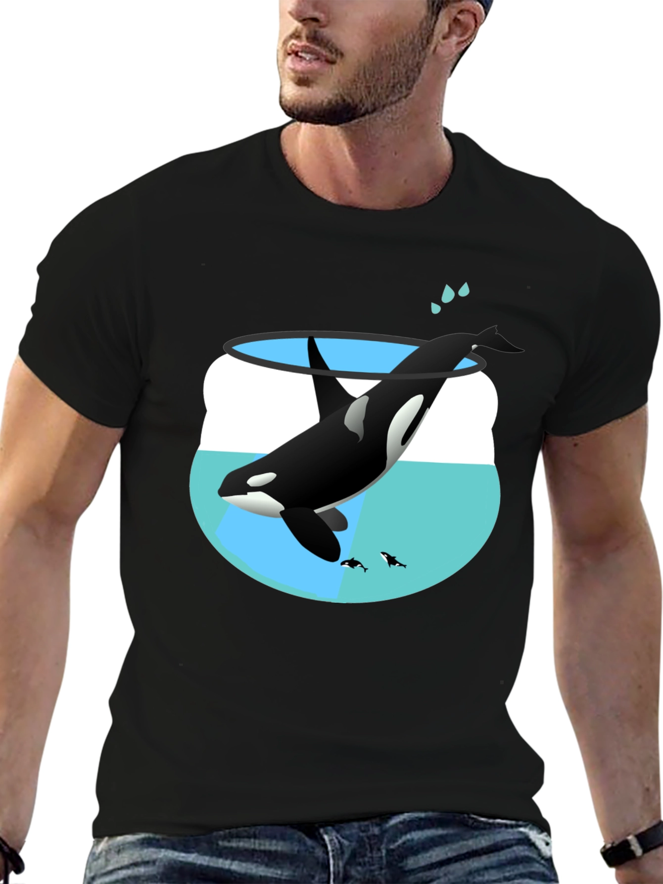 Black Orca in a Fishbowl Graphic T-Shirt view 6