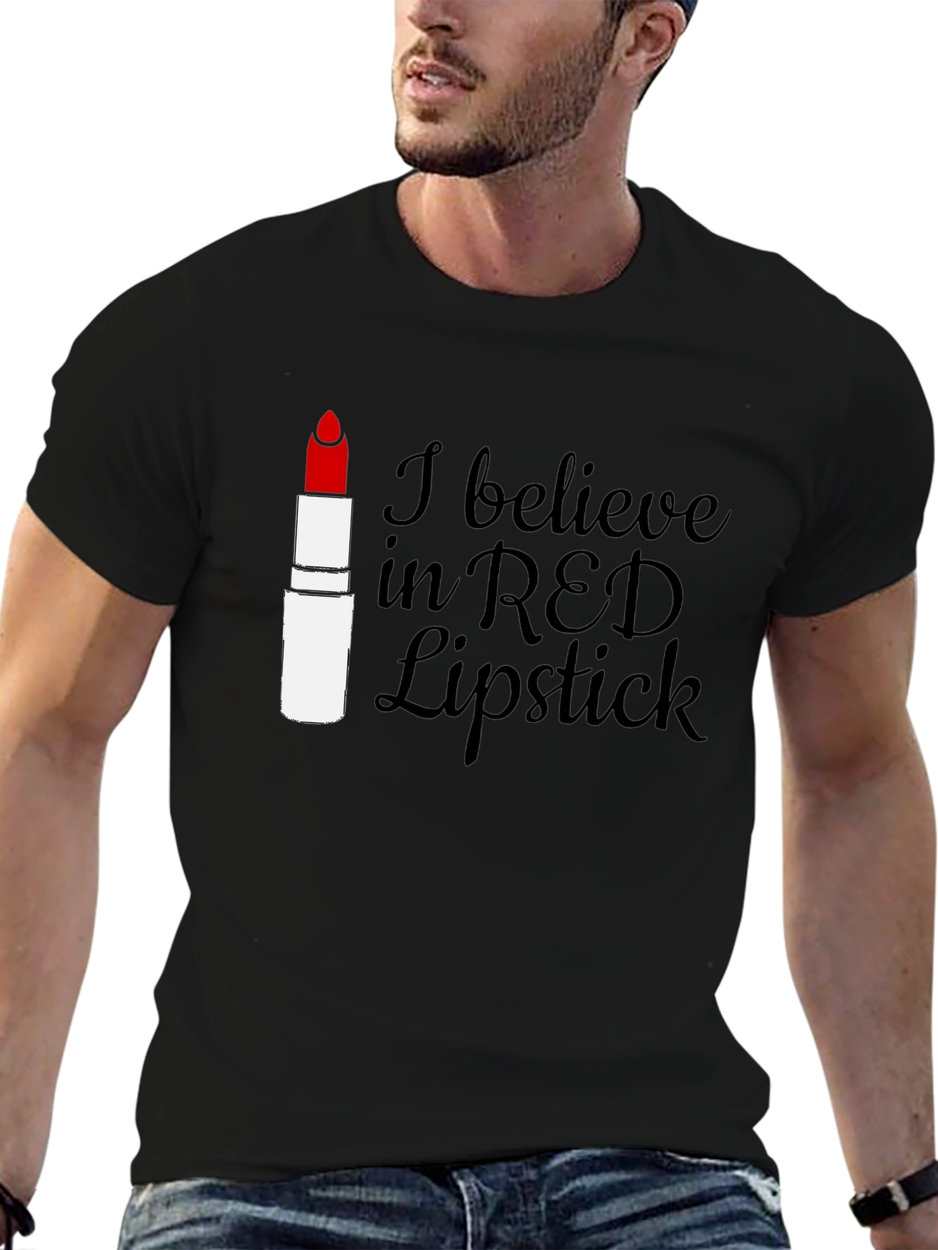 Black Red Lipstick Believer Tee - Stylish Graphic T-Shirt view 6